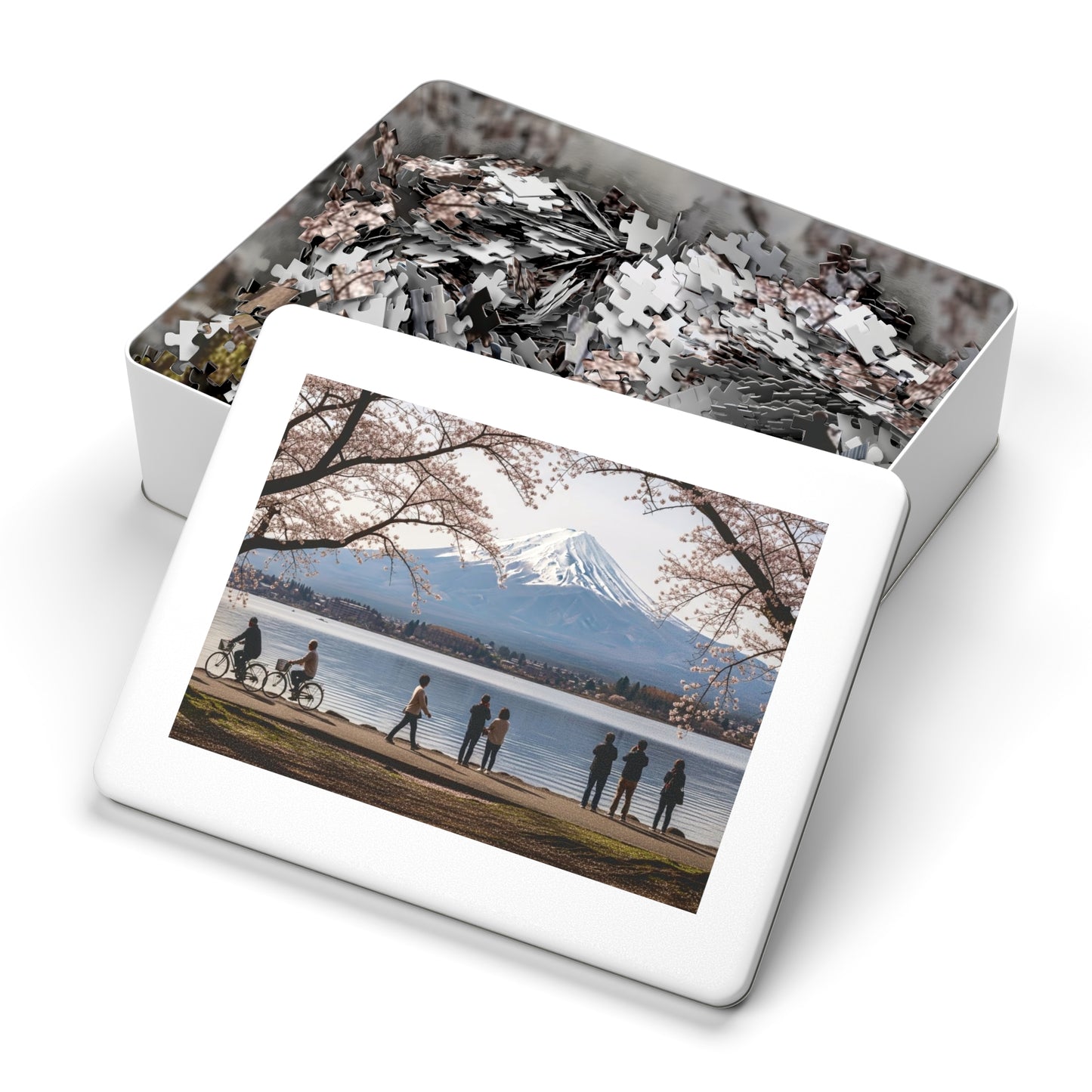 Mount Fuji Cherry Blossom Lake Jigsaw Puzzle 🌸 Snow Capped Peak, Sakura Frames & Serene Japan View