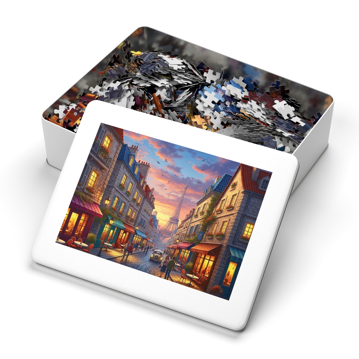 Paris Sunset Café Street Jigsaw Puzzle with Eiffel Tower