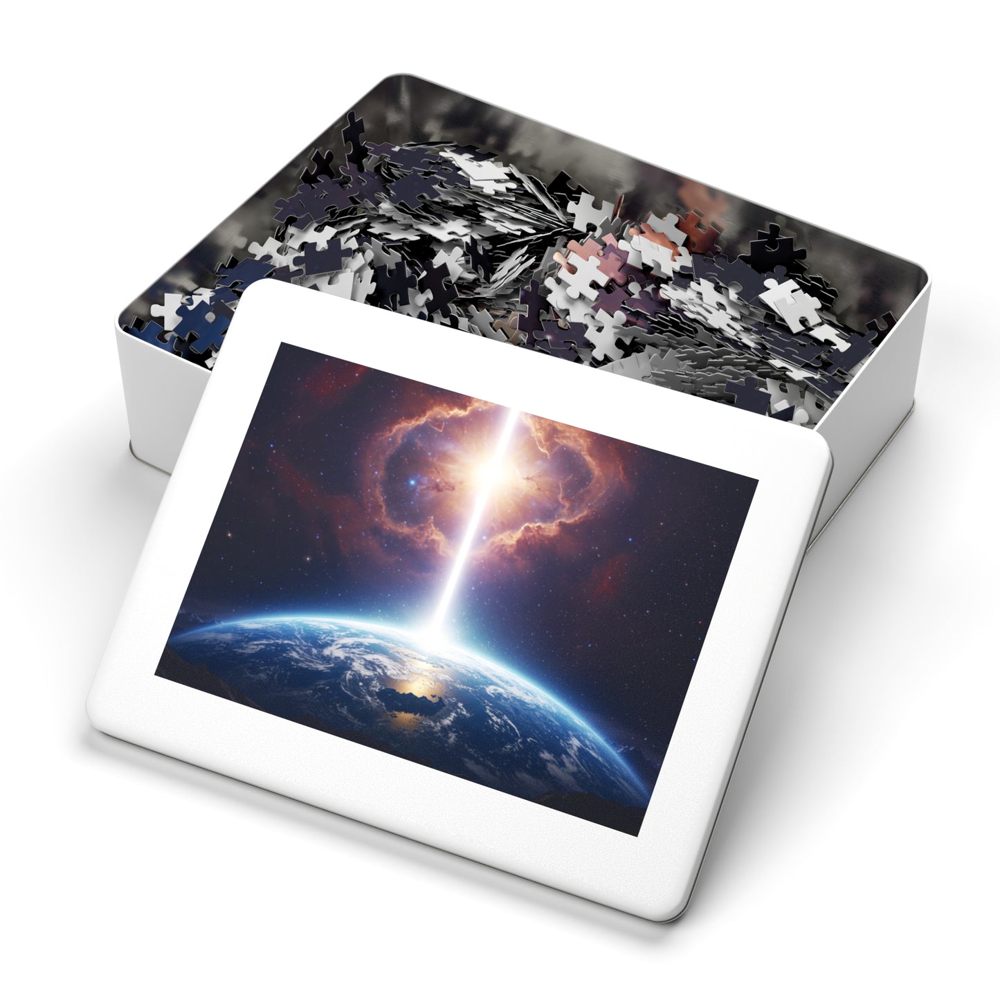 110, 252, 500, 1000, 2000 Planet Earth in Lightbeam Puzzle – Space Explorer Theme | Space Earth Art Jigsaw | Galaxy Scene | Earth from Space View