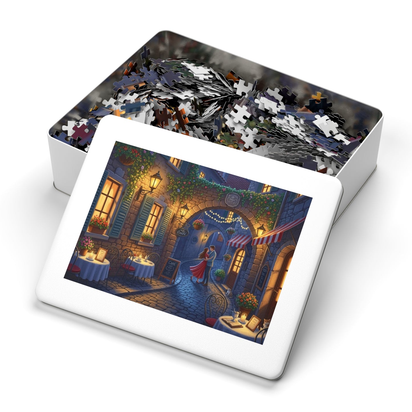 Romantic Café Alley Jigsaw Puzzle | Cozy European Evening Scene