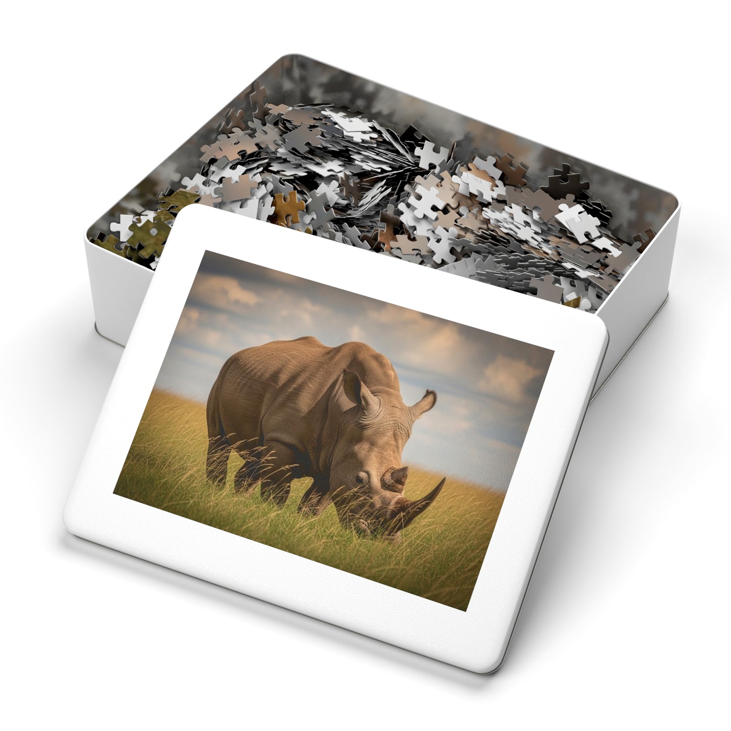 Rhinoceros Savannah Jigsaw Puzzle Majestic African Wildlife Nature Art