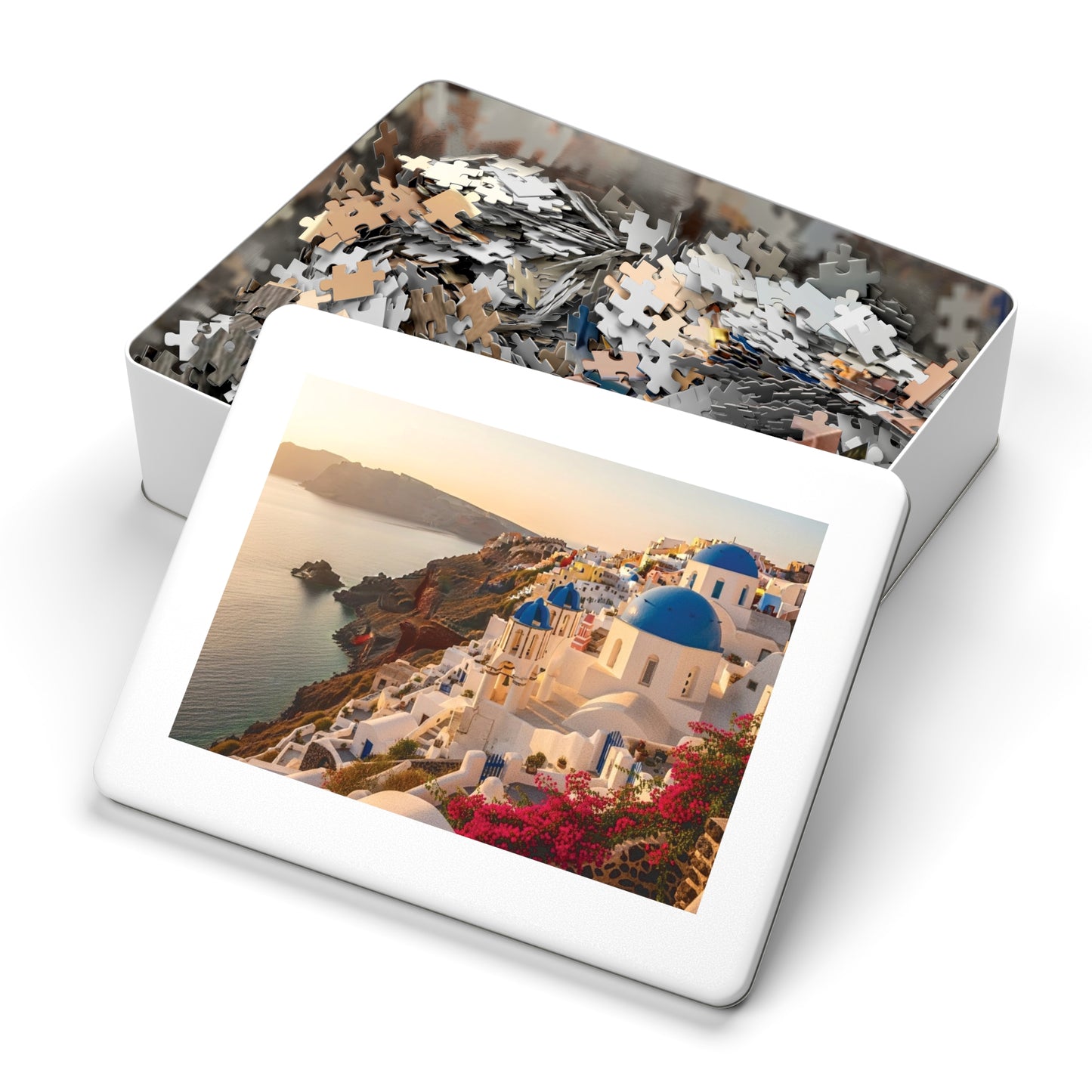Santorini Sunset Cliffside Jigsaw Puzzle ☀️ Blue Domes Over the Aegean Sea