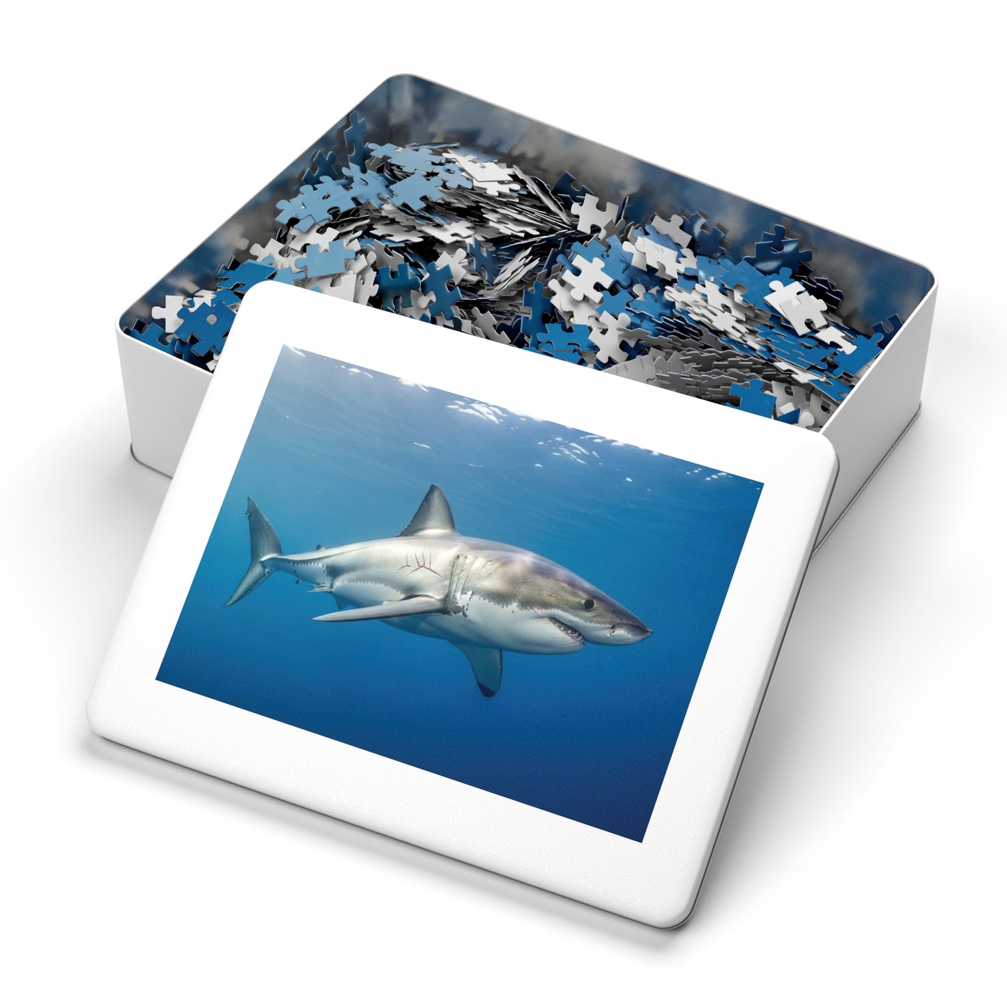 Great White Shark Jigsaw Puzzle — 500-Piece Ocean Puzzle with Tin Gift Box