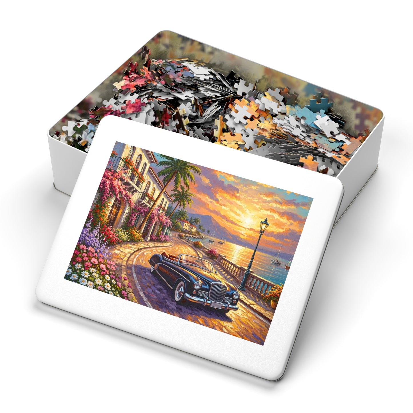 Vintage Convertible Coastal Sunset Jigsaw Puzzle