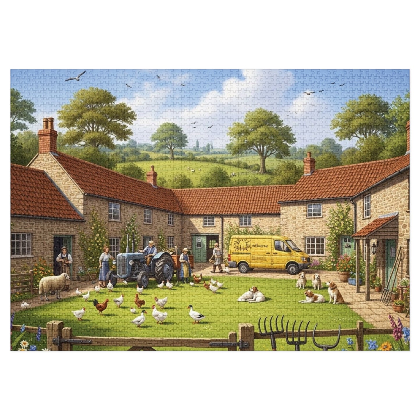 Countryside Village Farm Jigsaw Puzzle with Dogs Chickens and Sheep