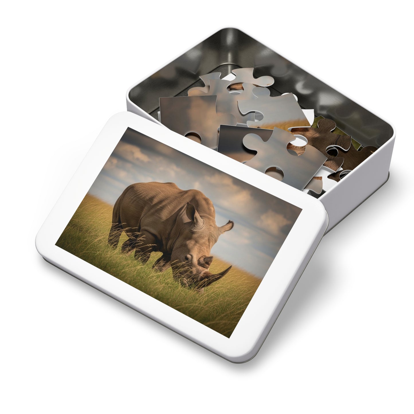 Rhinoceros Savannah Jigsaw Puzzle Majestic African Wildlife Nature Art