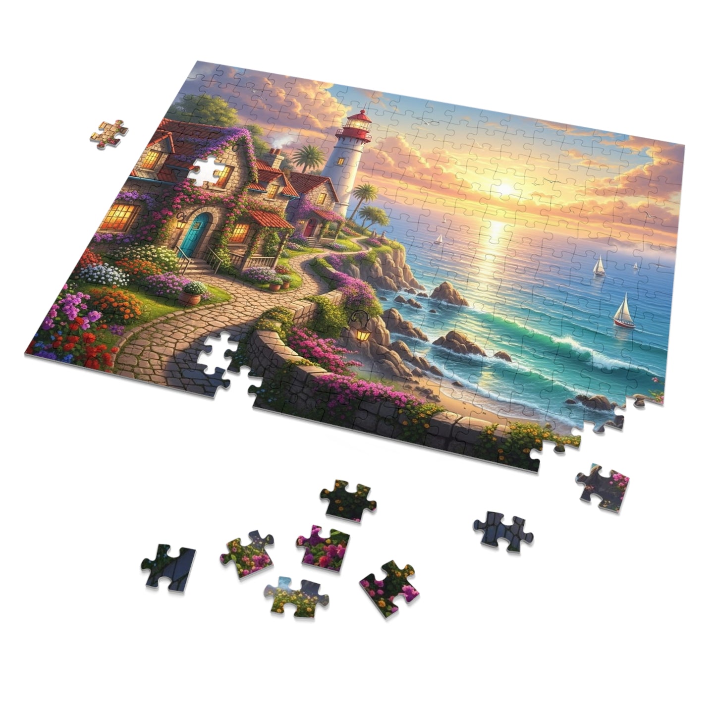 Coastal Lighthouse Sunset Jigsaw Puzzle