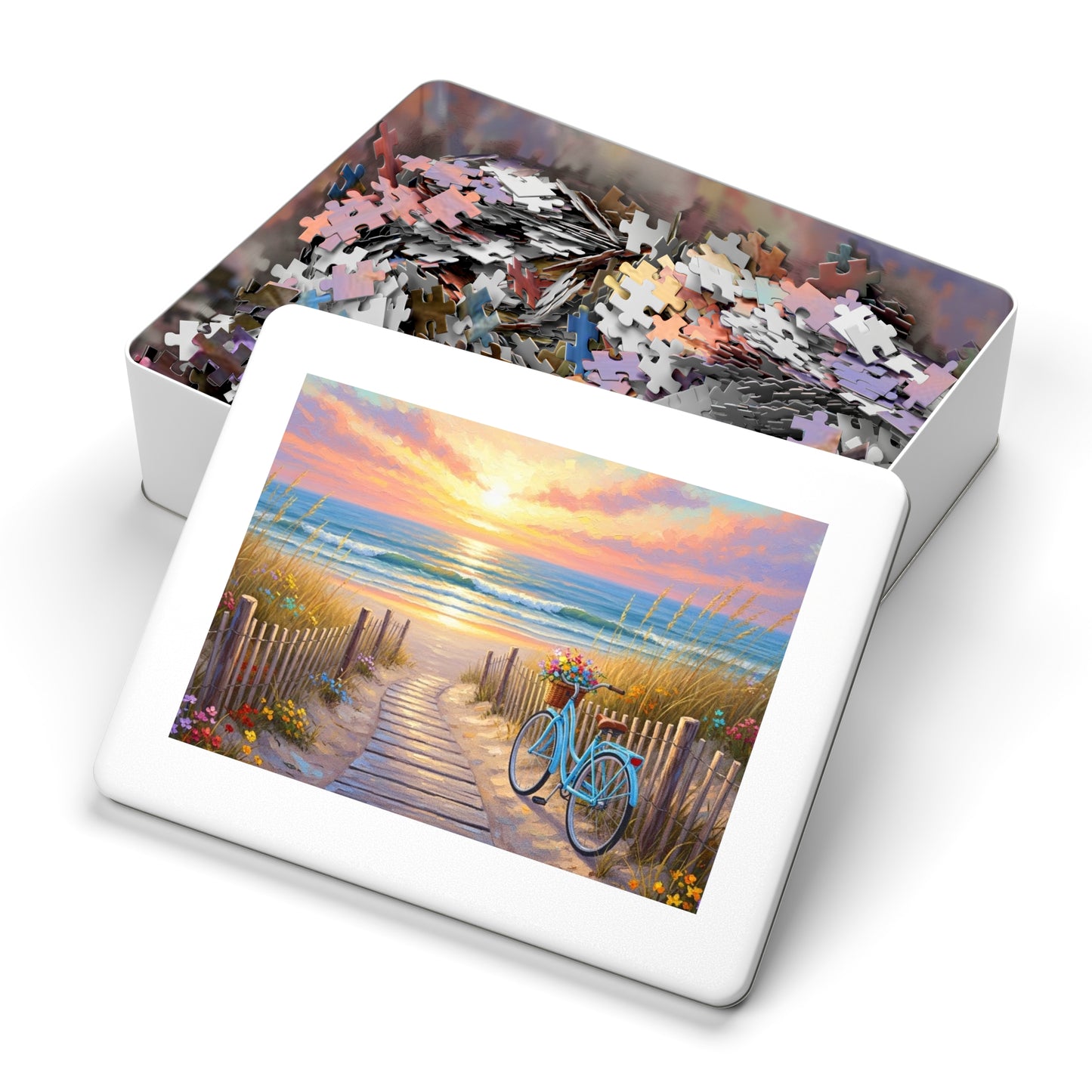 Beach Boardwalk at Sunset Puzzle 🧩 Serene Ocean Landscape Art