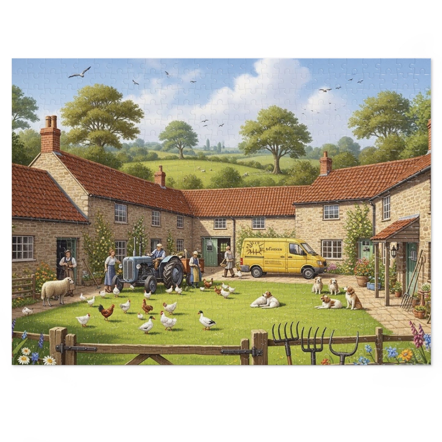 Countryside Village Farm Jigsaw Puzzle with Dogs Chickens and Sheep