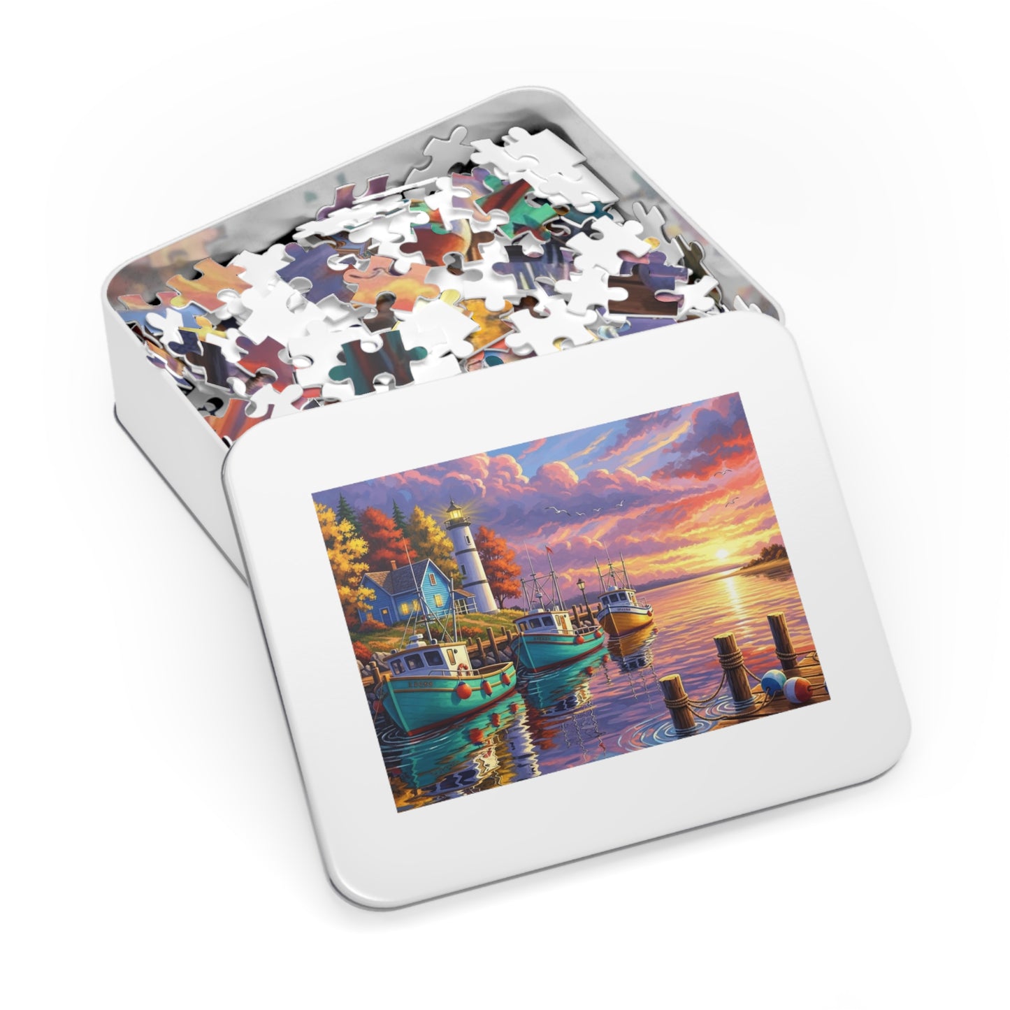 Autumn Harbor Lighthouse Jigsaw Puzzle