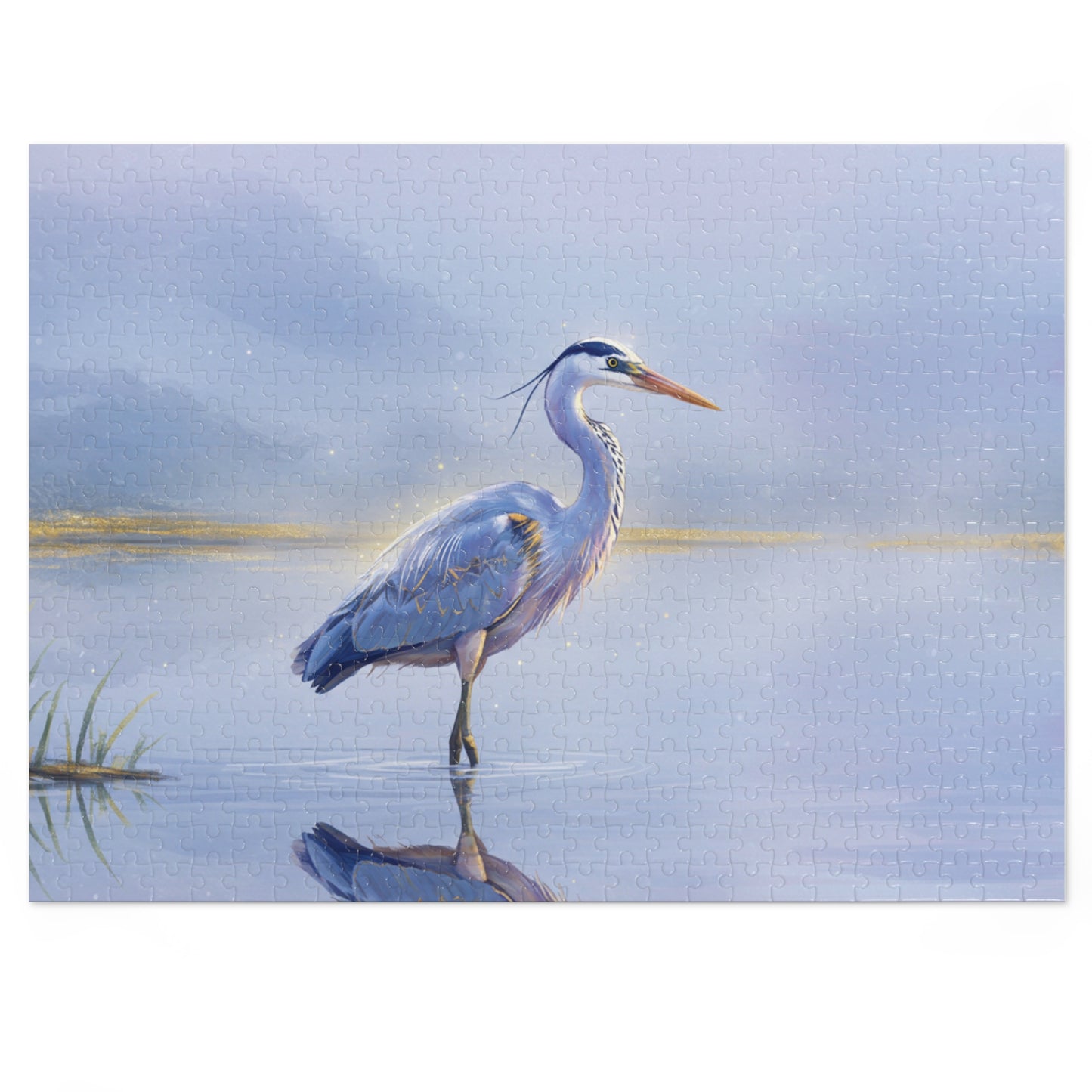 110, 252, 500, 1000, 2000 pc Heron Lake Jigsaw Puzzle, Elegant Bird Standing in Tranquil Waters, Peaceful Nature Puzzle, Tranquil Bird Puzzle