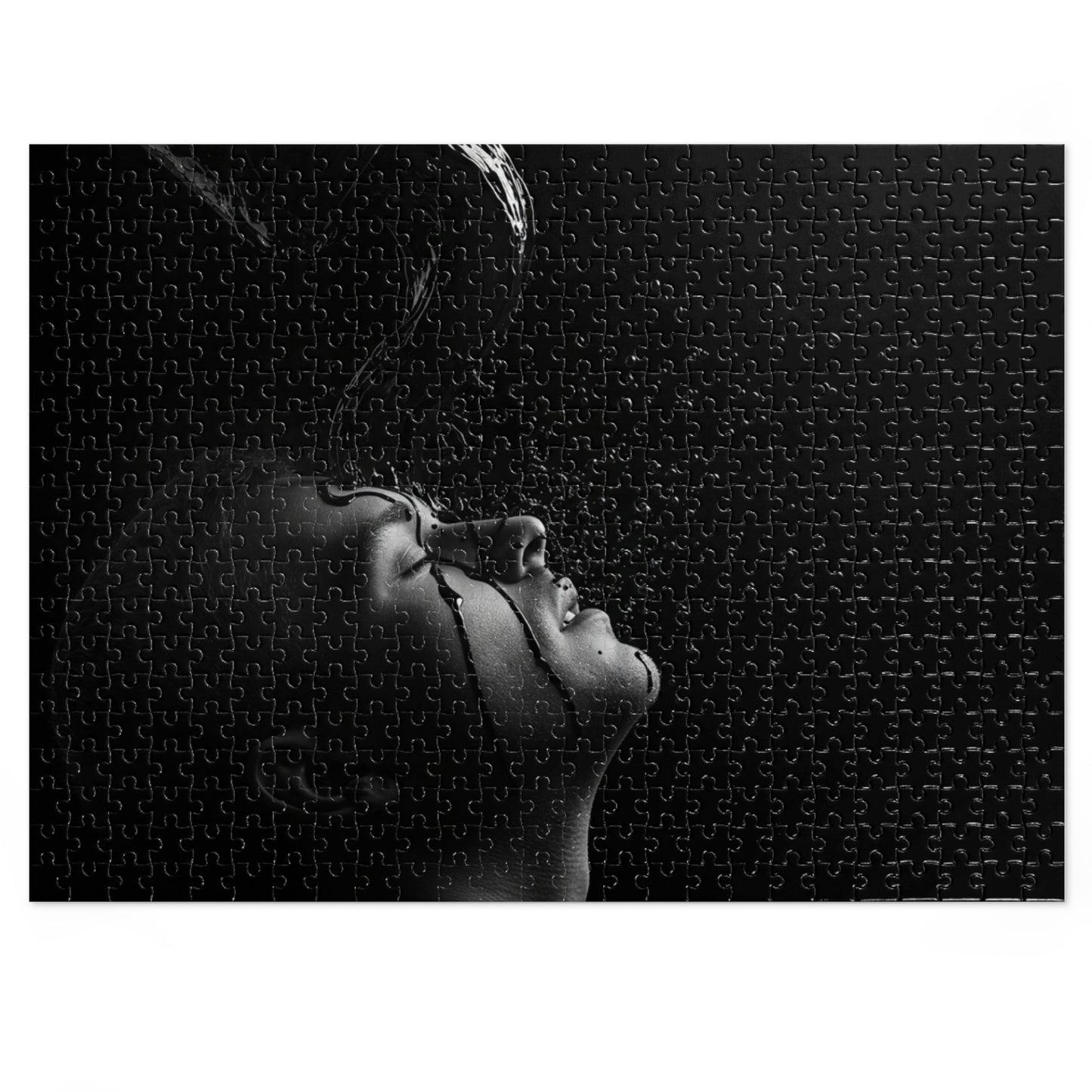 500, 1000, 2000 pcs Abstract Black Liquid Splash on Face Jigsaw Puzzle, Black Fluid Pour Over Face Jigsaw Puzzle