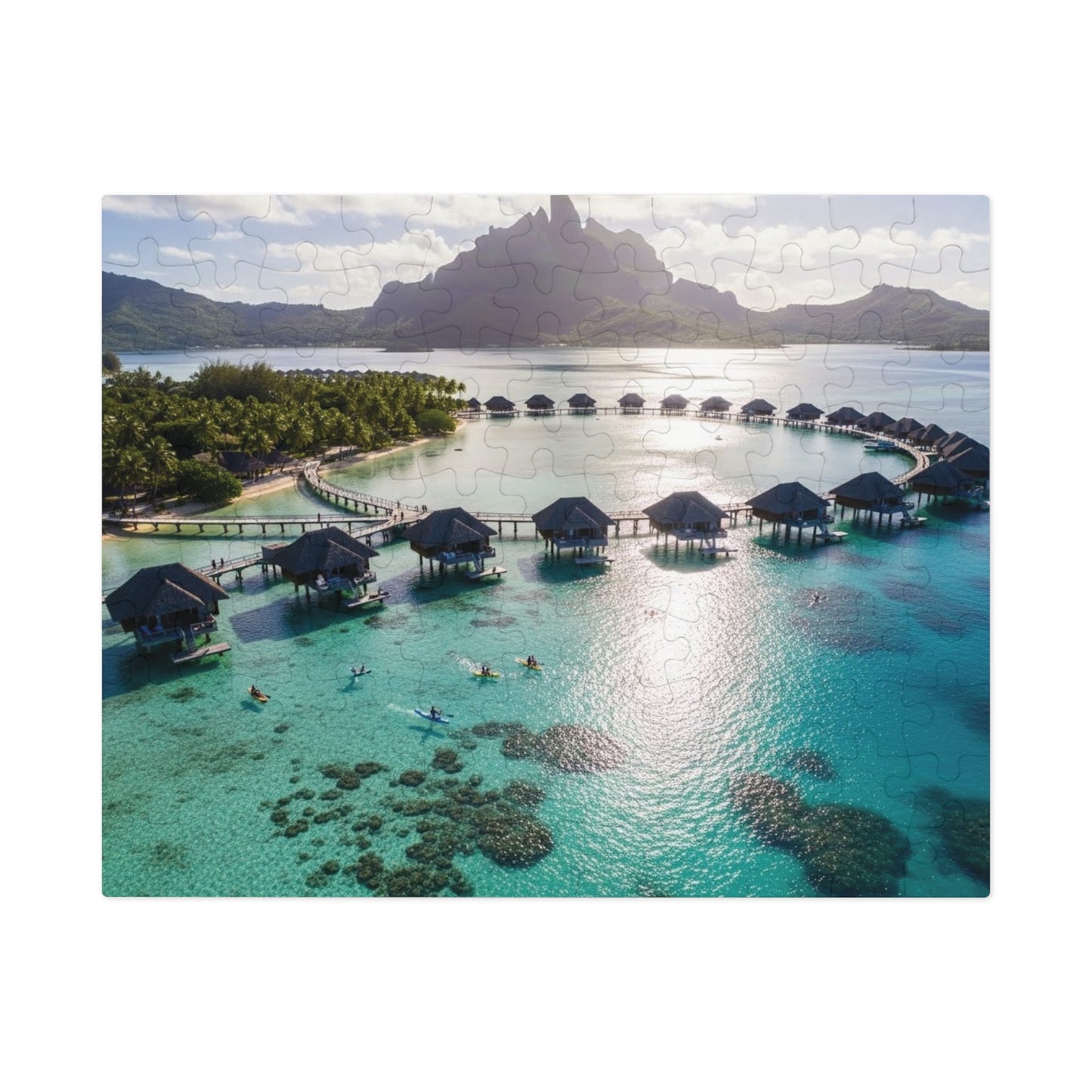 Bora Bora Overwater Bungalows Jigsaw Puzzle 🌴 Crystal Lagoon, Tropical Island Paradise & Luxury Resort View