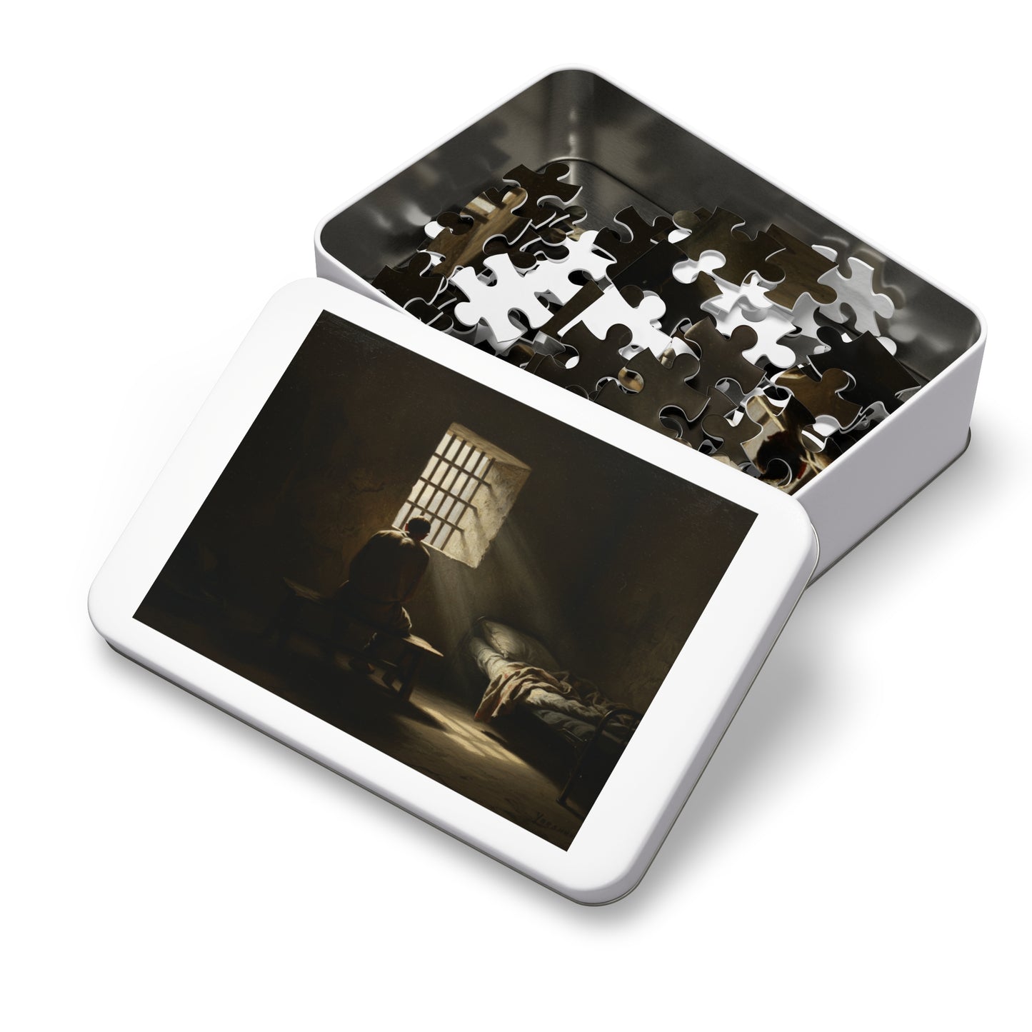 110, 252, 500, 1000, 2000 Contemplative Jigsaw Puzzle, Solitary Prison Cell Jigsaw Puzzle, Lonely Reflection Puzzle, Dark Prison Room Jigsaw