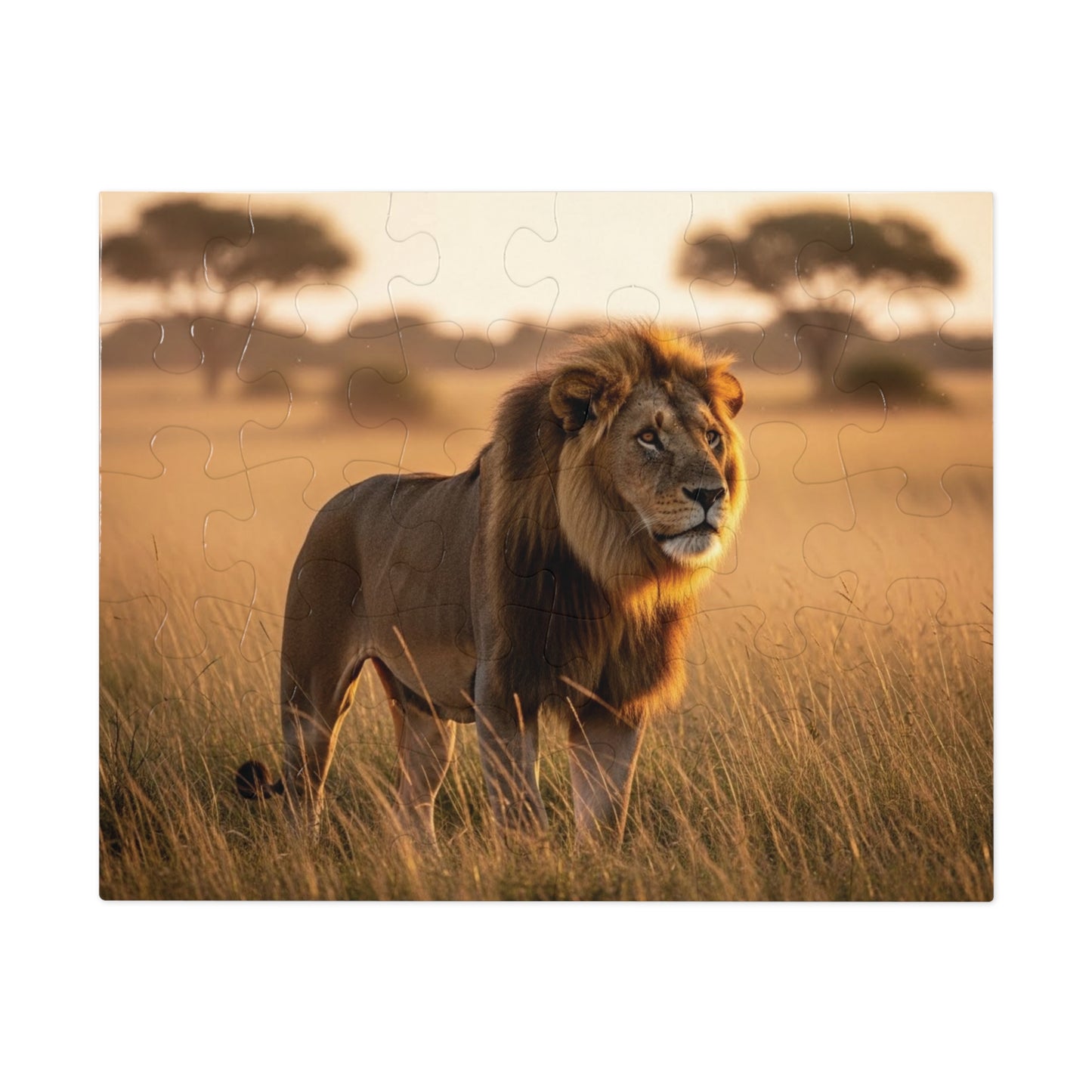 Lion in Golden Savanna Jigsaw Puzzle (with Tin)