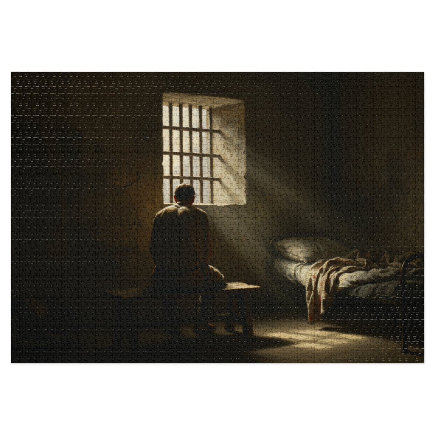 110, 252, 500, 1000, 2000 Contemplative Jigsaw Puzzle, Solitary Prison Cell Jigsaw Puzzle, Lonely Reflection Puzzle, Dark Prison Room Jigsaw