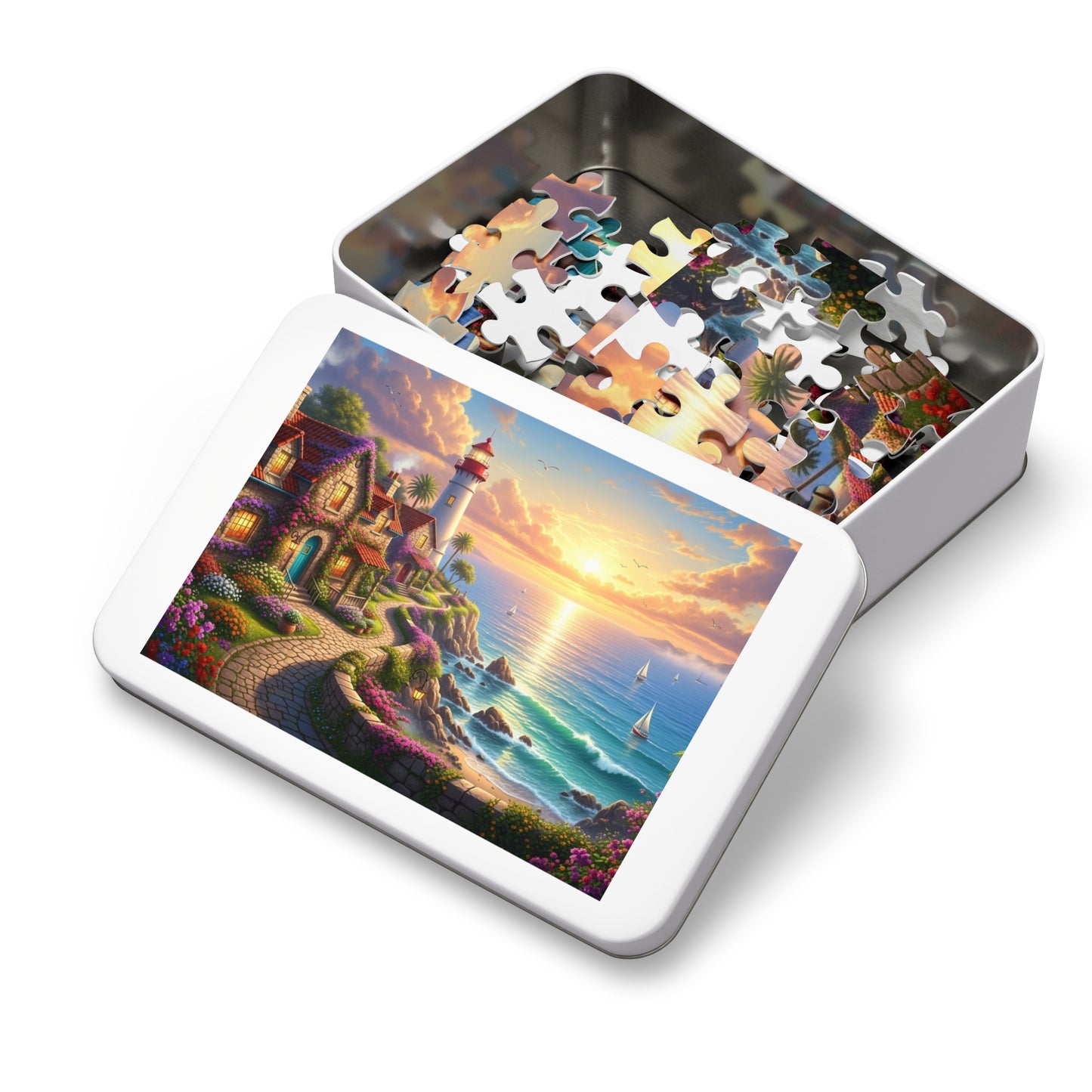 Coastal Lighthouse Sunset Jigsaw Puzzle