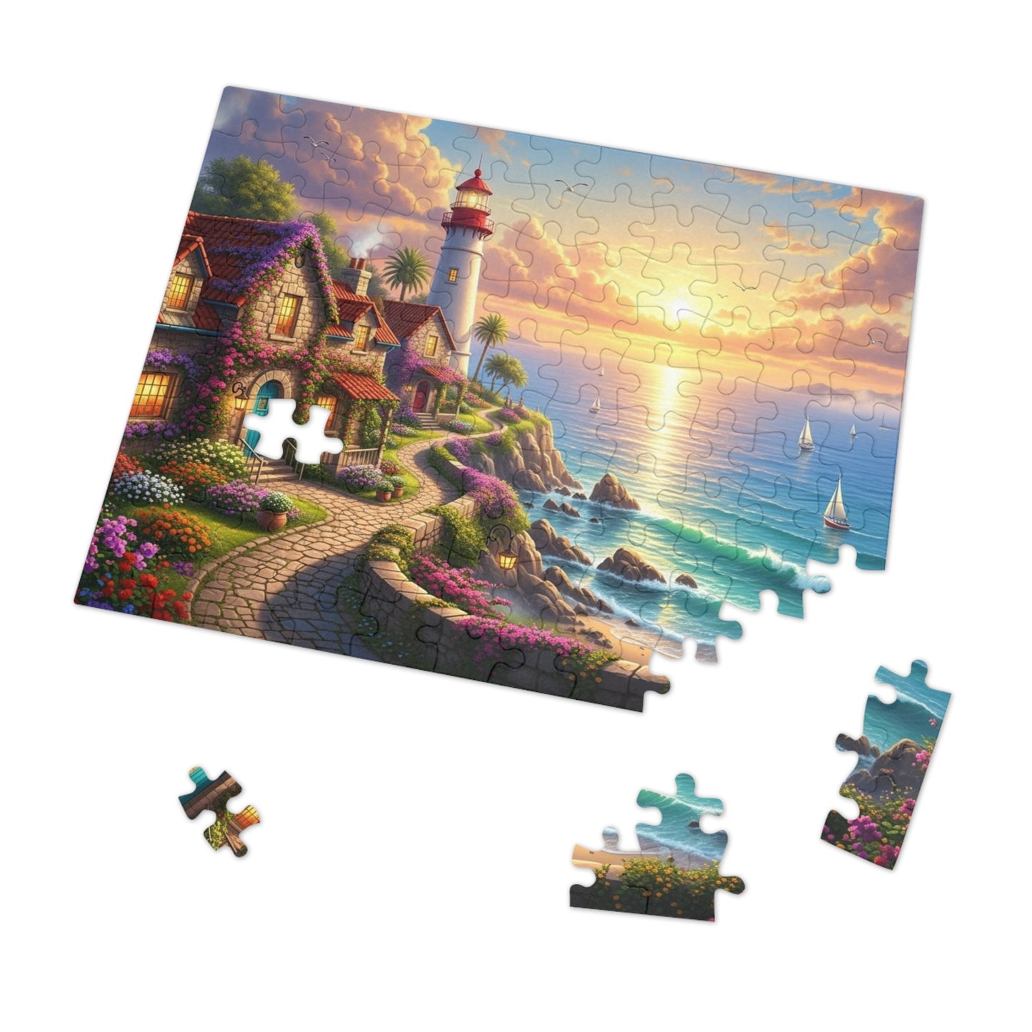 Coastal Lighthouse Sunset Jigsaw Puzzle