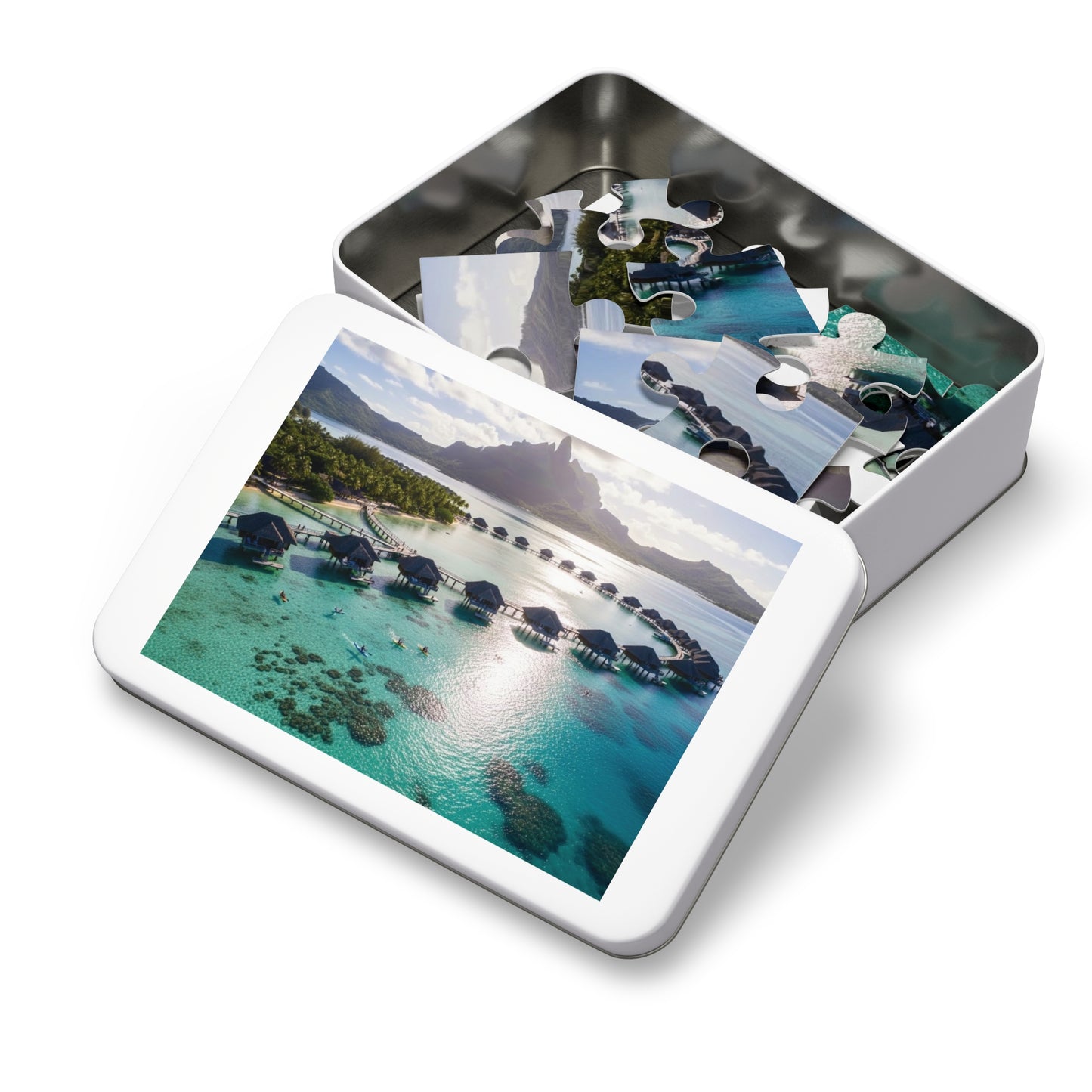 Bora Bora Overwater Bungalows Jigsaw Puzzle 🌴 Crystal Lagoon, Tropical Island Paradise & Luxury Resort View