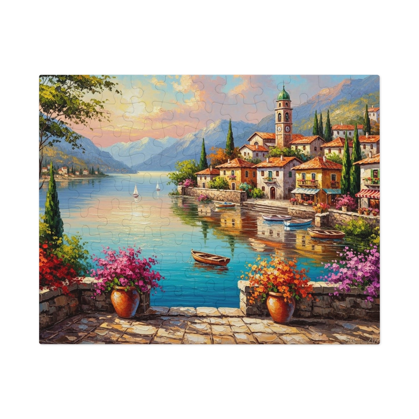 Mediterranean Lakeside Village Jigsaw Puzzle