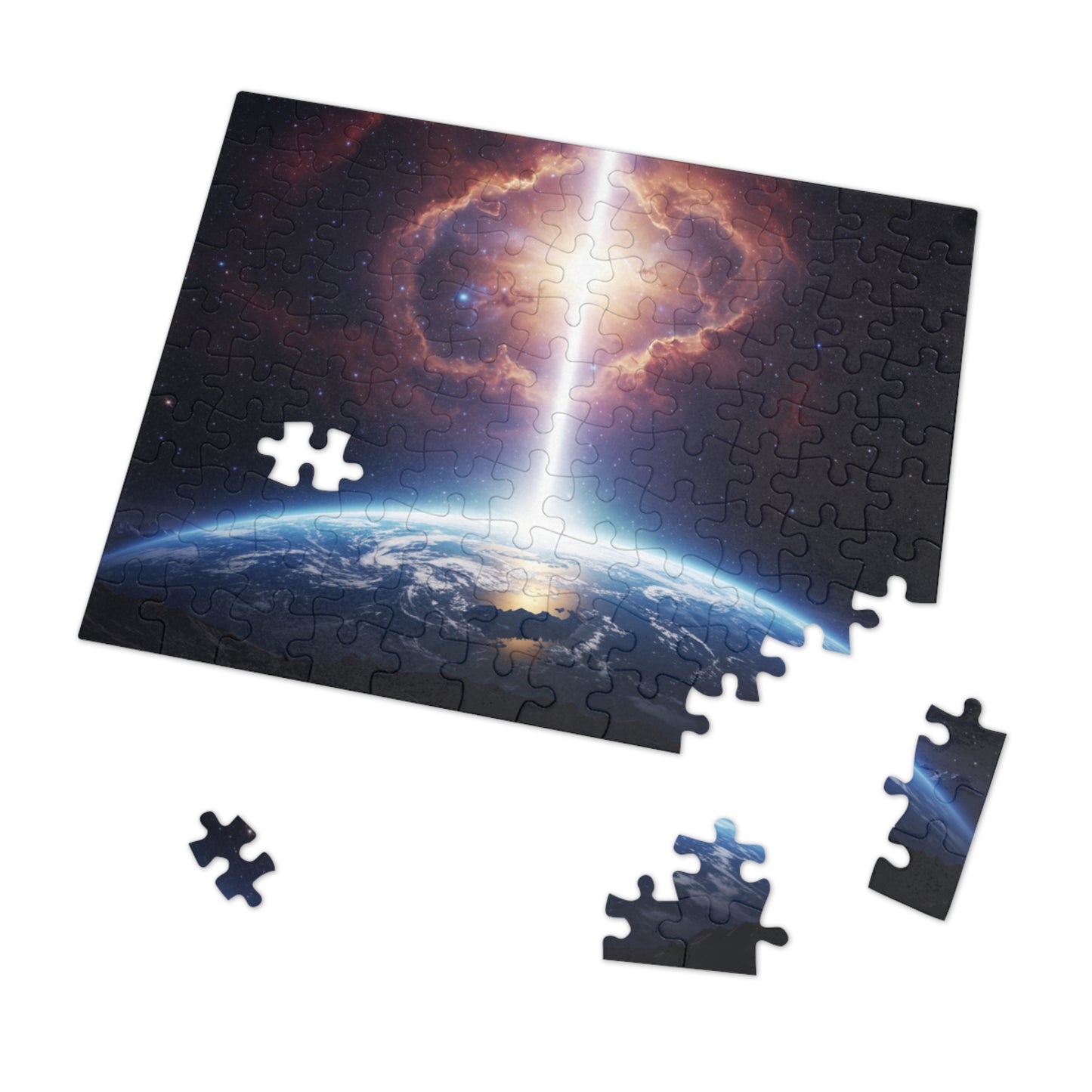 110, 252, 500, 1000, 2000 Planet Earth in Lightbeam Puzzle – Space Explorer Theme | Space Earth Art Jigsaw | Galaxy Scene | Earth from Space View