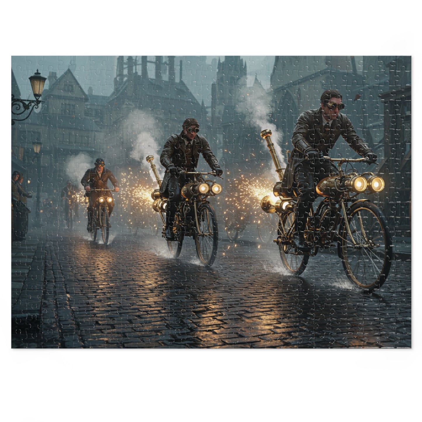 110, 252, 500, 1000, 2000 pcs Steampunk Bicycle Jigsaw Puzzle, Vintage Bike Puzzle, Collectible Puzzle, Retro-Futuristic Bike Puzzle, Victorian Steampunk City Puzzle, Industrial Adventure Jigsaw