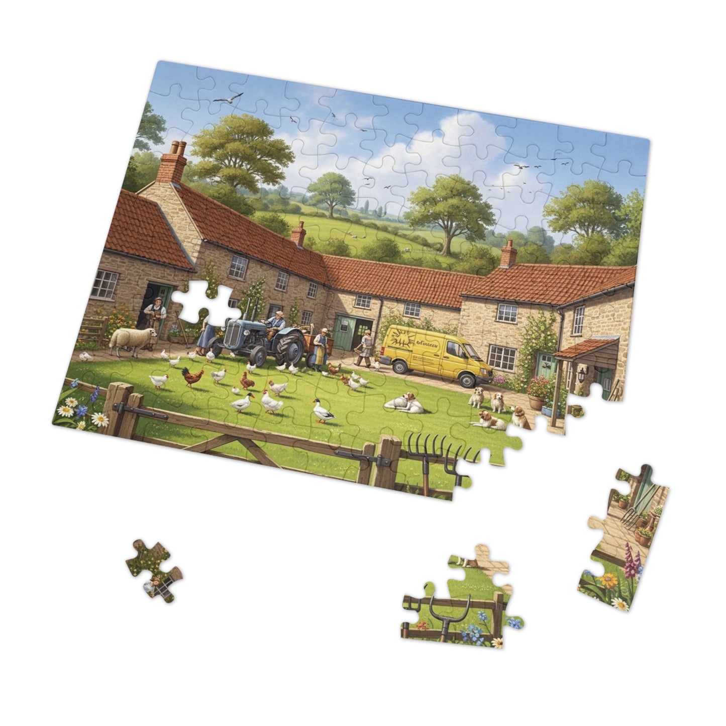 Countryside Village Farm Jigsaw Puzzle with Dogs Chickens and Sheep