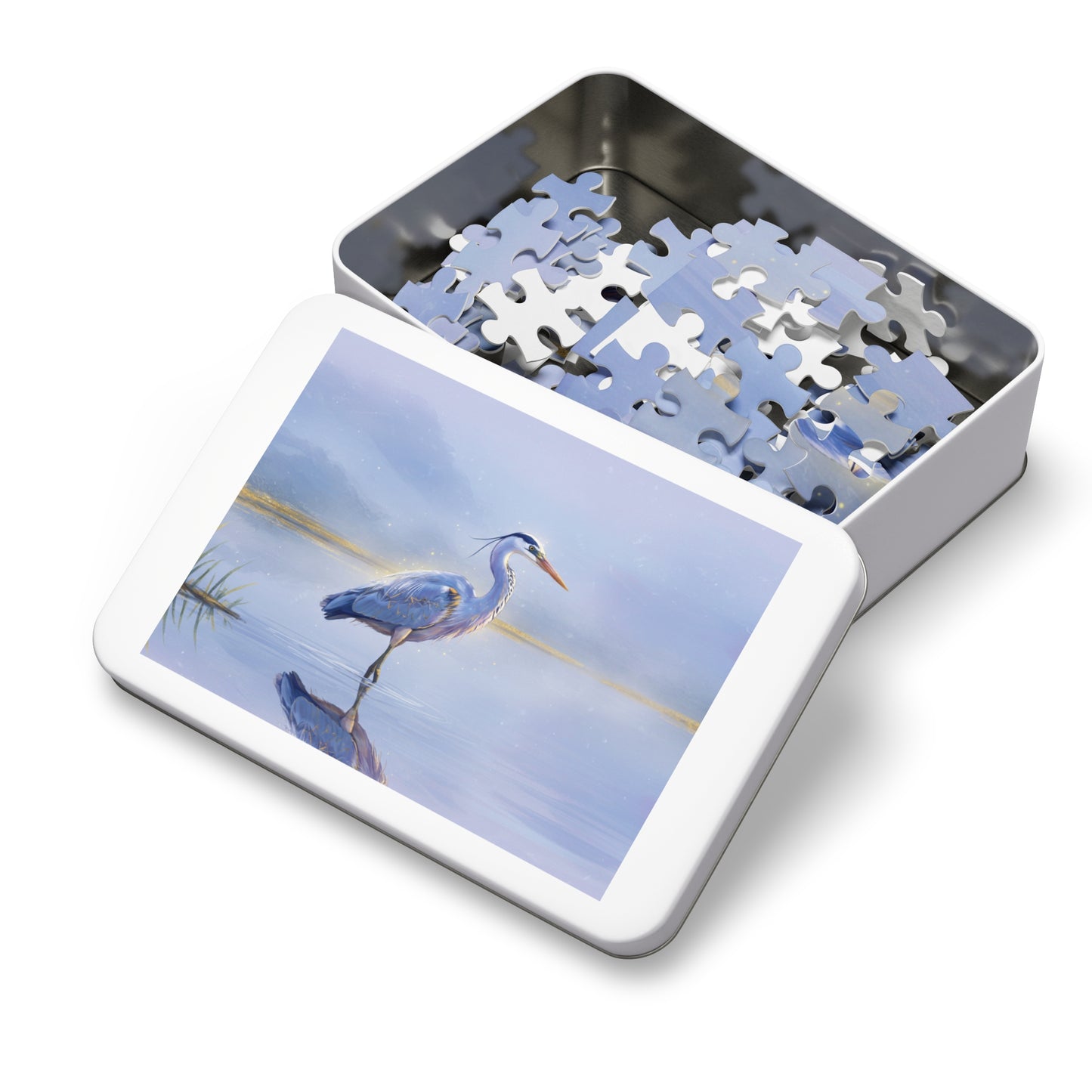 110, 252, 500, 1000, 2000 pc Heron Lake Jigsaw Puzzle, Elegant Bird Standing in Tranquil Waters, Peaceful Nature Puzzle, Tranquil Bird Puzzle