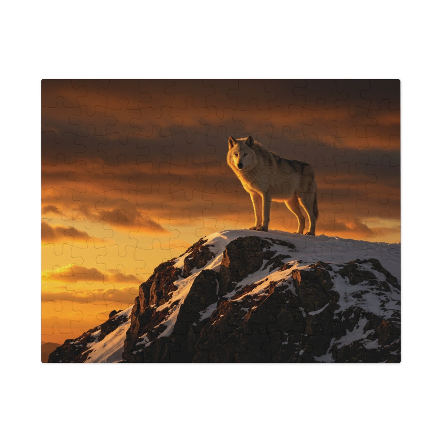 110, 252, 500, 1000, 5000 Wolf Mountain Jigsaw Puzzle with Tin, Lone Wolf at Sunset, Wild Wolf on Snowy Peak, Sunset Wolf Puzzle, Arctic Wolf on Rocky Summit, Wolf in the Wilderness