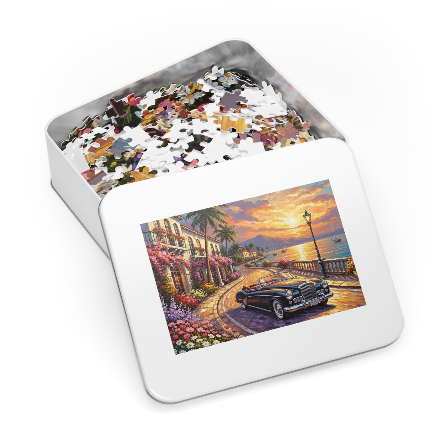 Vintage Convertible Coastal Sunset Jigsaw Puzzle