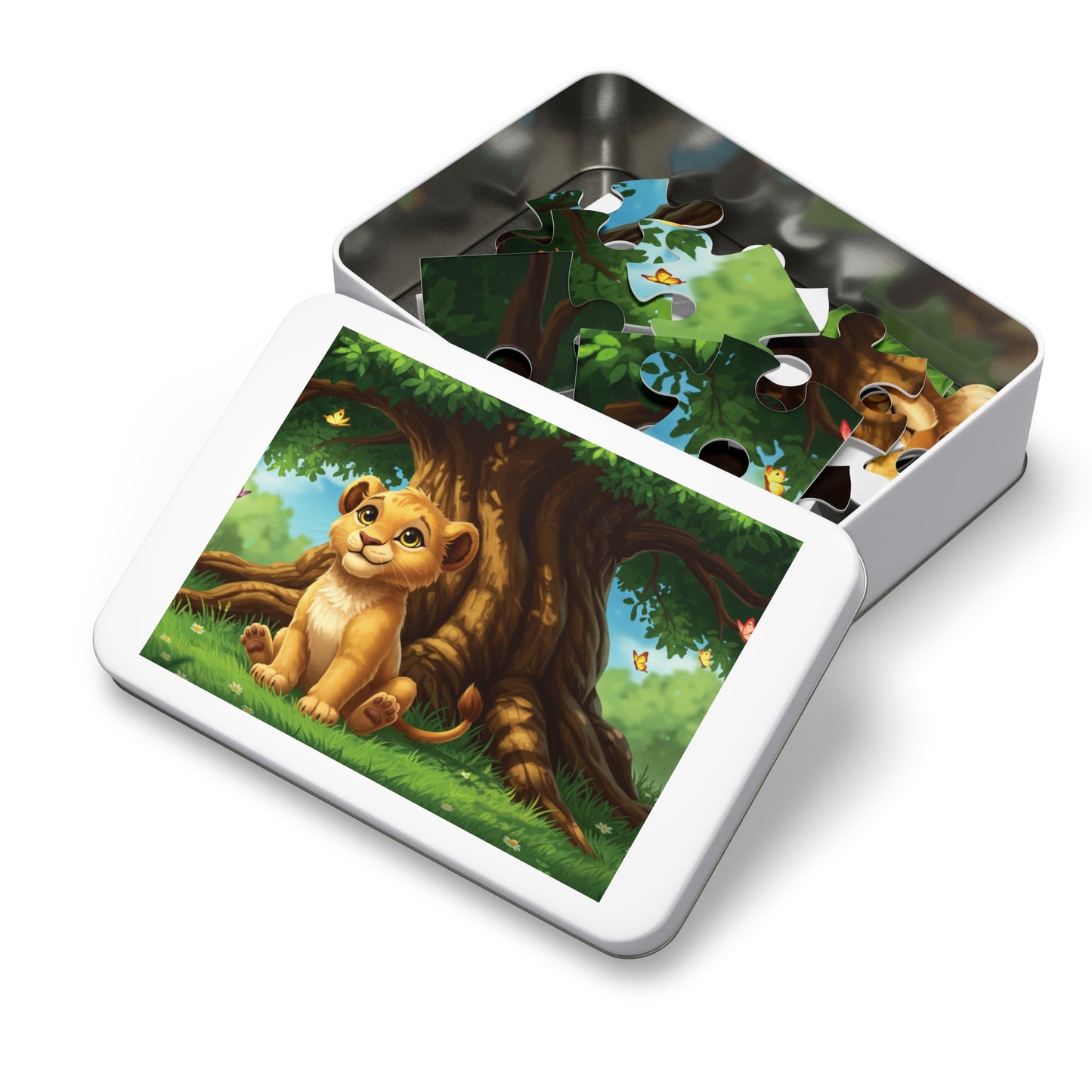 30, 110, 252, 500 Adorable Lion Cub Jigsaw Puzzle with Tin, Little Lion Under the Tree – Nature Puzzle for Children & Animal Lovers, Whimsical Wildlife for Kids & Families