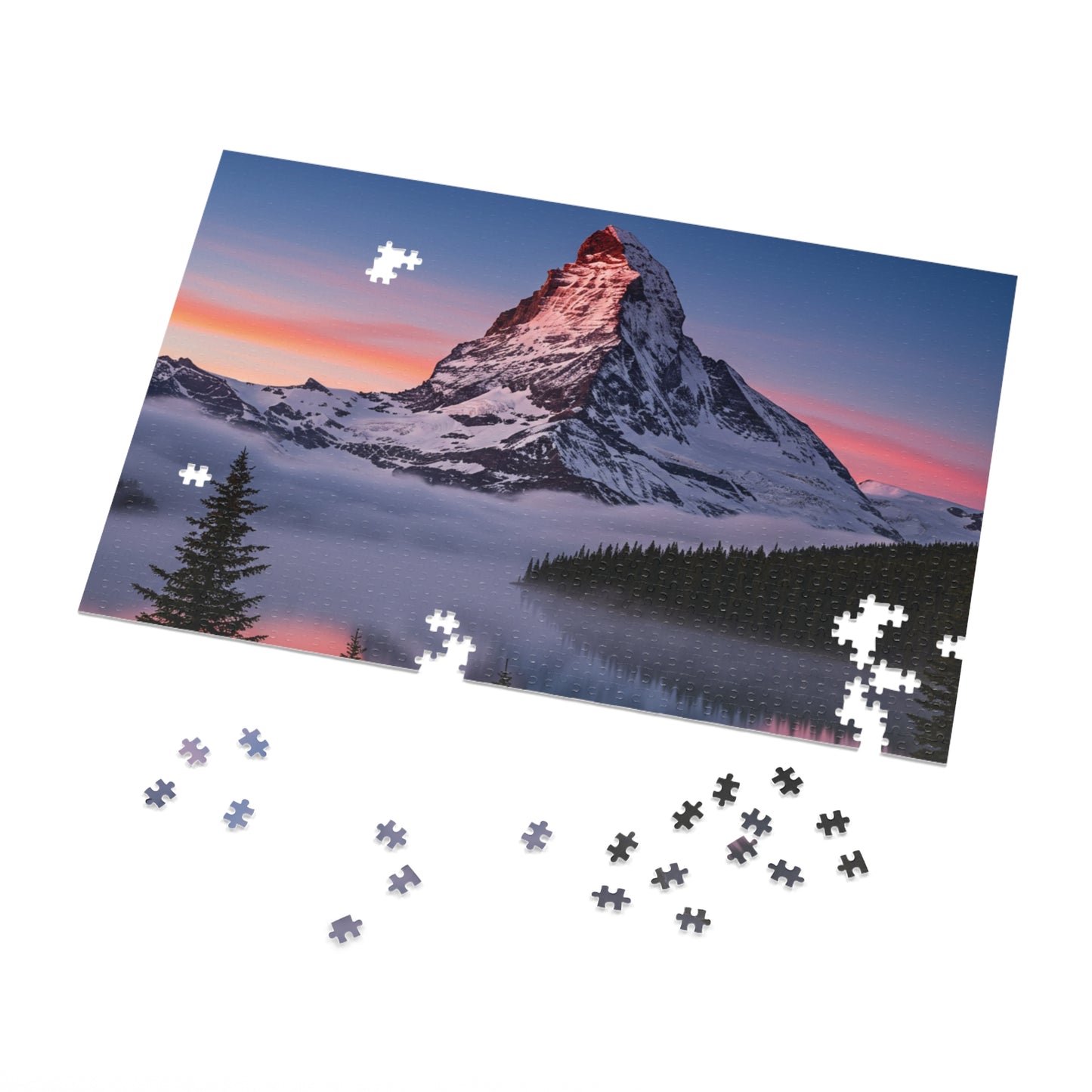 110, 252, 500, 1000, 2000, Snowy Mountain Peak Jigsaw Puzzle –  Alpine Majesty & Mirror Lake Sunset Scene, Scenic Nature Puzzle in Gift Tin (252–2000 Pieces)