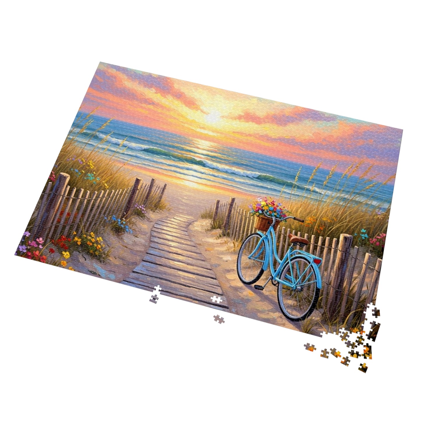 Beach Boardwalk at Sunset Puzzle 🧩 Serene Ocean Landscape Art