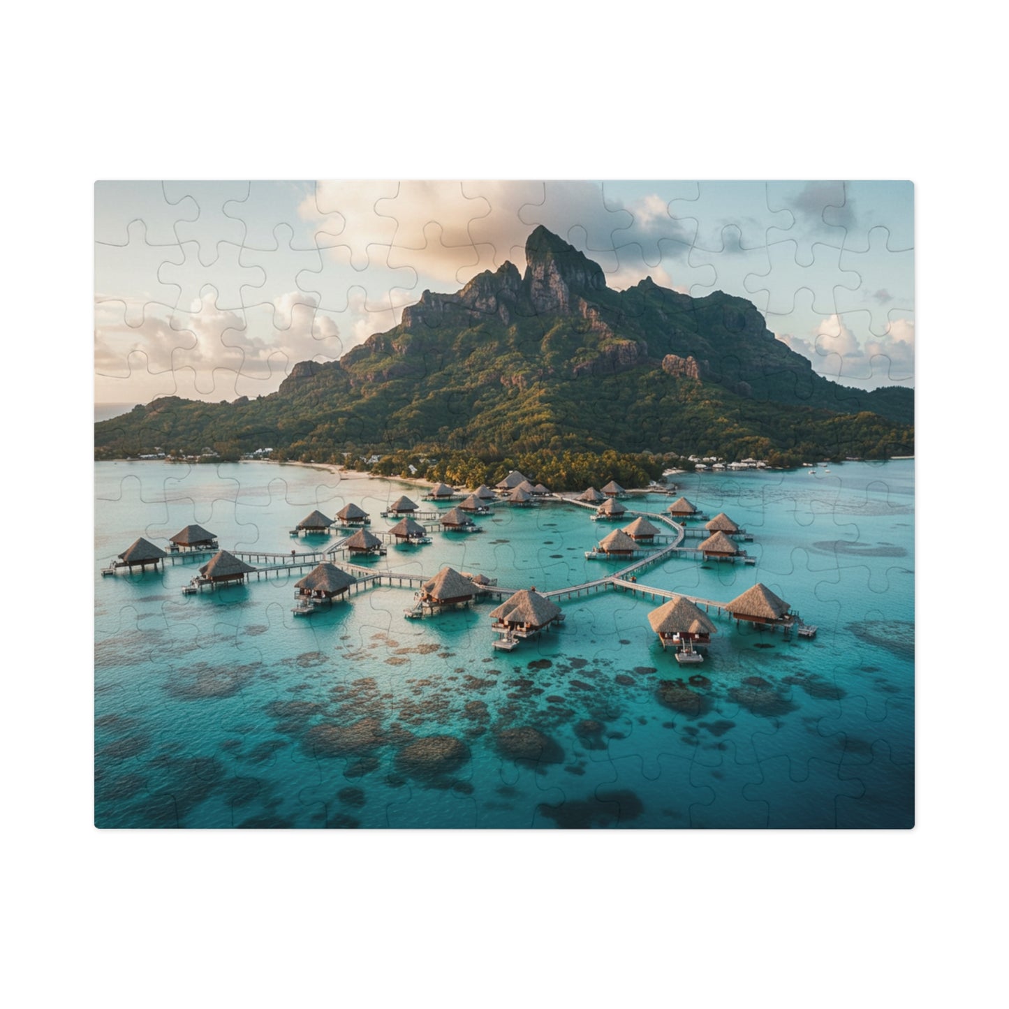 110, 252, 500, 1000, 2000 pcs Tropical Island Jigsaw Puzzle, Scenic Paradise Puzzle, Exotic Vacation Puzzle, Breathtaking Tropical Bay with Overwater Retreats