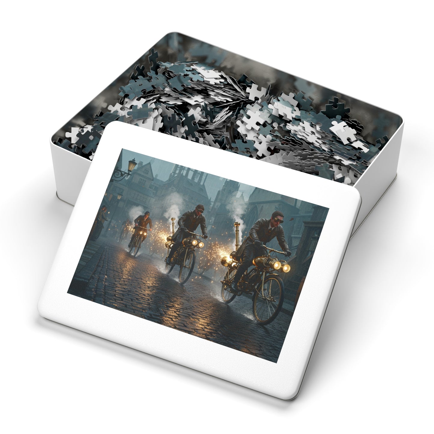 110, 252, 500, 1000, 2000 pcs Steampunk Bicycle Jigsaw Puzzle, Vintage Bike Puzzle, Collectible Puzzle, Retro-Futuristic Bike Puzzle, Victorian Steampunk City Puzzle, Industrial Adventure Jigsaw