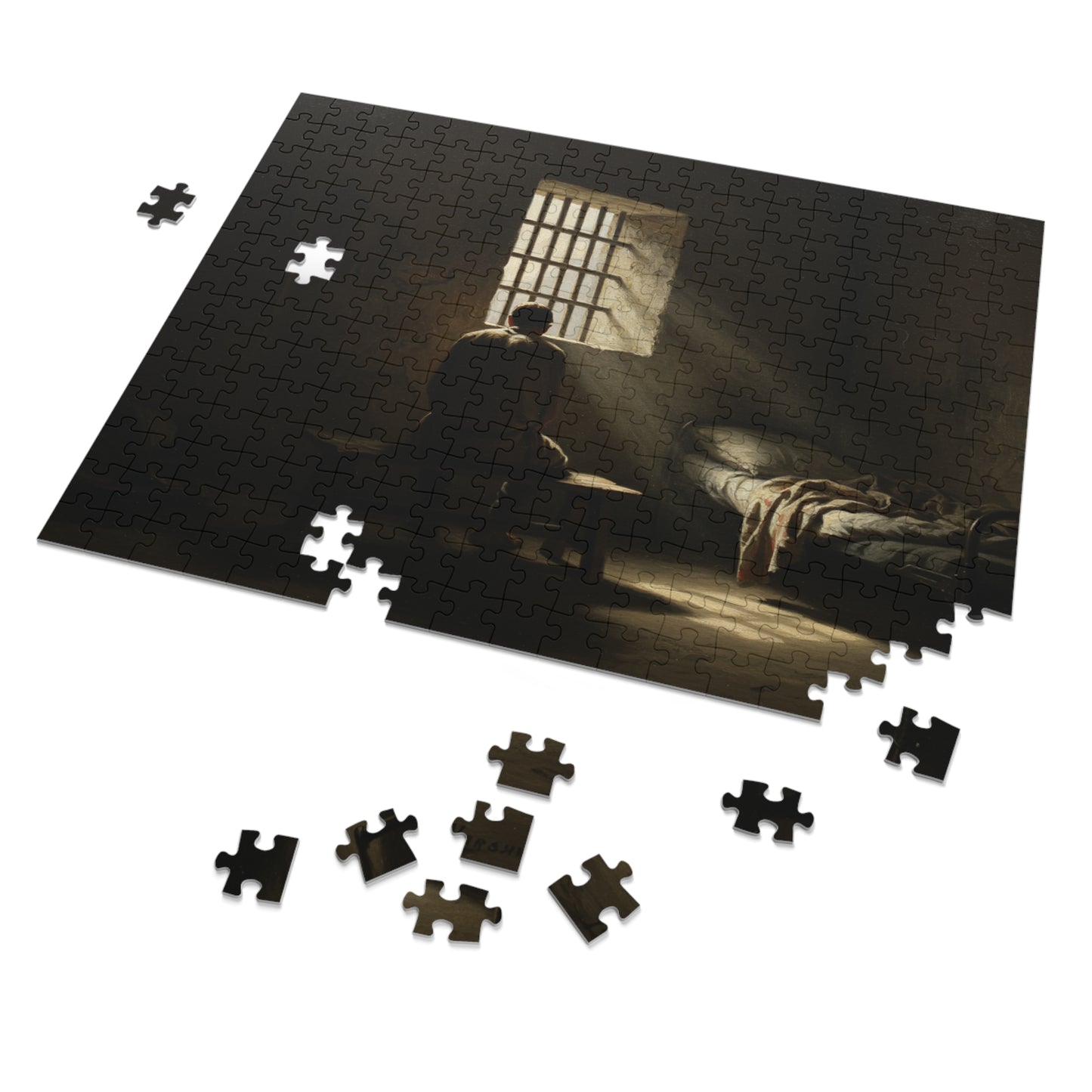 110, 252, 500, 1000, 2000 Contemplative Jigsaw Puzzle, Solitary Prison Cell Jigsaw Puzzle, Lonely Reflection Puzzle, Dark Prison Room Jigsaw