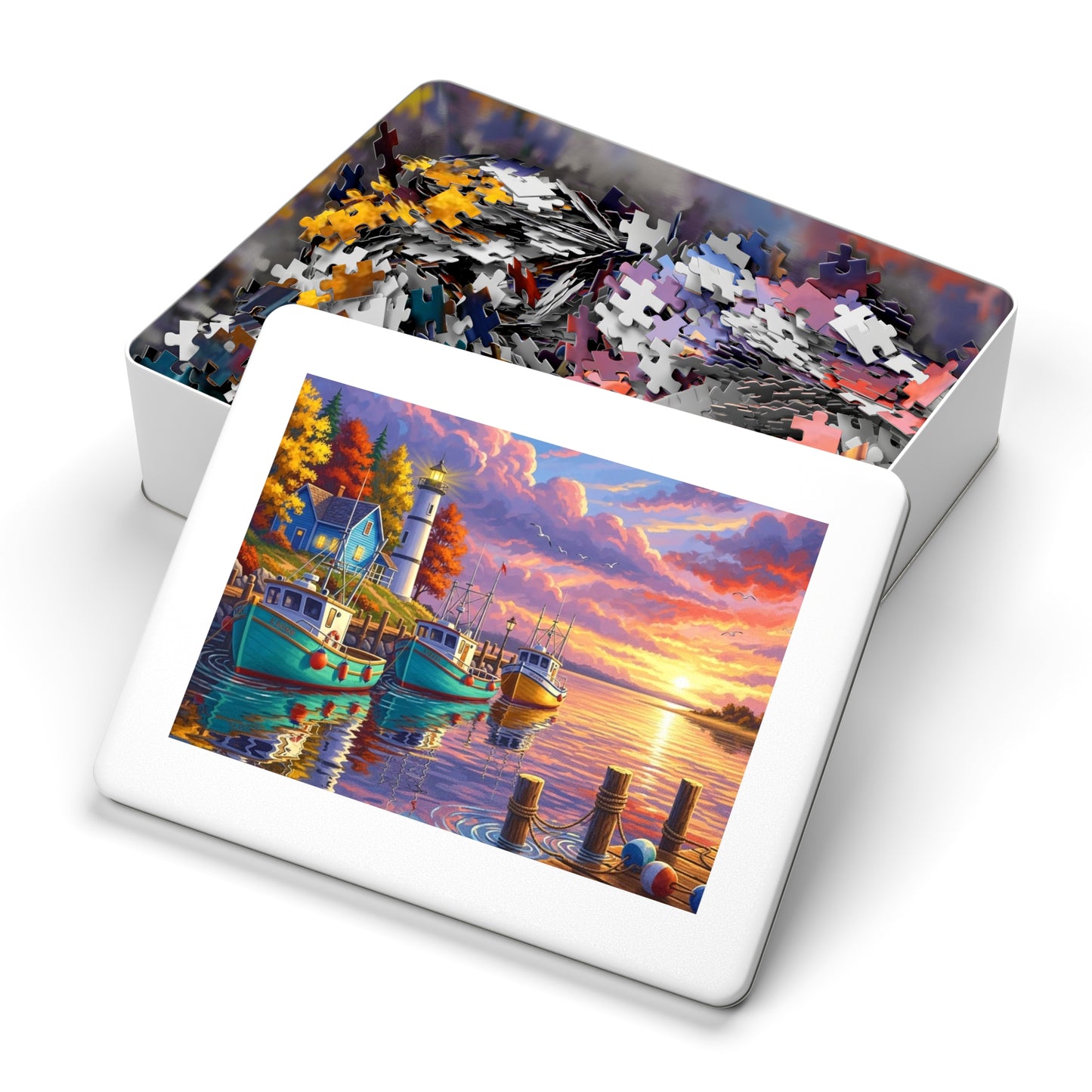 Autumn Harbor Lighthouse Jigsaw Puzzle