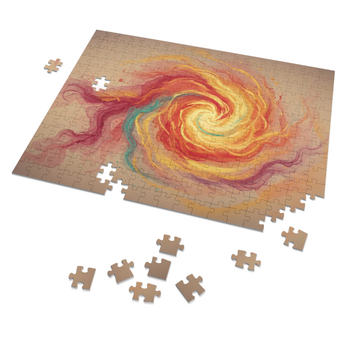 110, 252, 500, 1000, 2000 Colorful Spiral Jigsaw Puzzle, Radiant Fire Spiral, Abstract Energy Wall Art Puzzle, Whirl of Flame, Cosmic Flame Twist, Sunburst Swirl, Golden Energy Flow