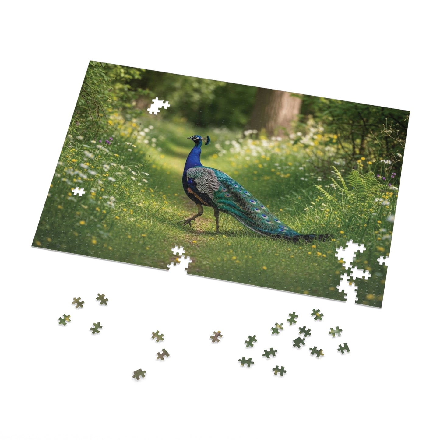 Peacock in Wildflower Garden Jigsaw Puzzle (with Tin) — 500-Piece Nature Puzzle Gift