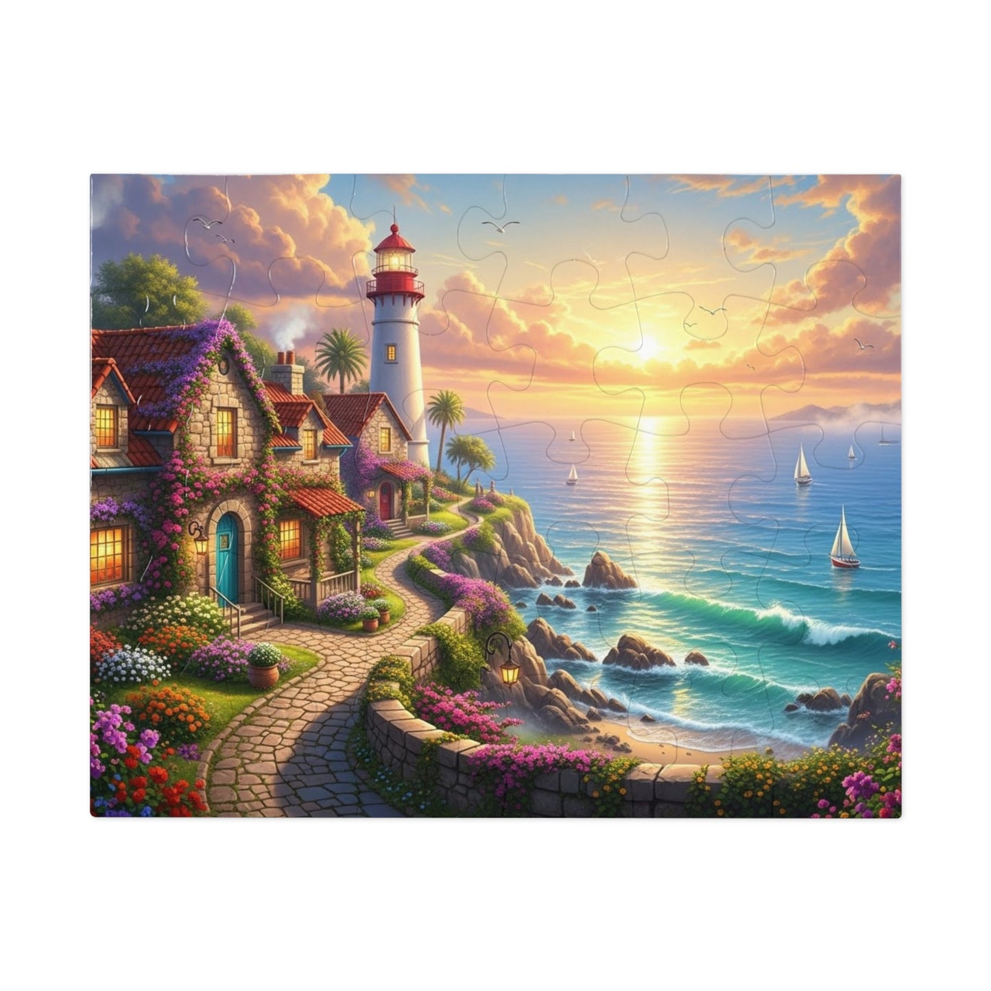 Coastal Lighthouse Sunset Jigsaw Puzzle