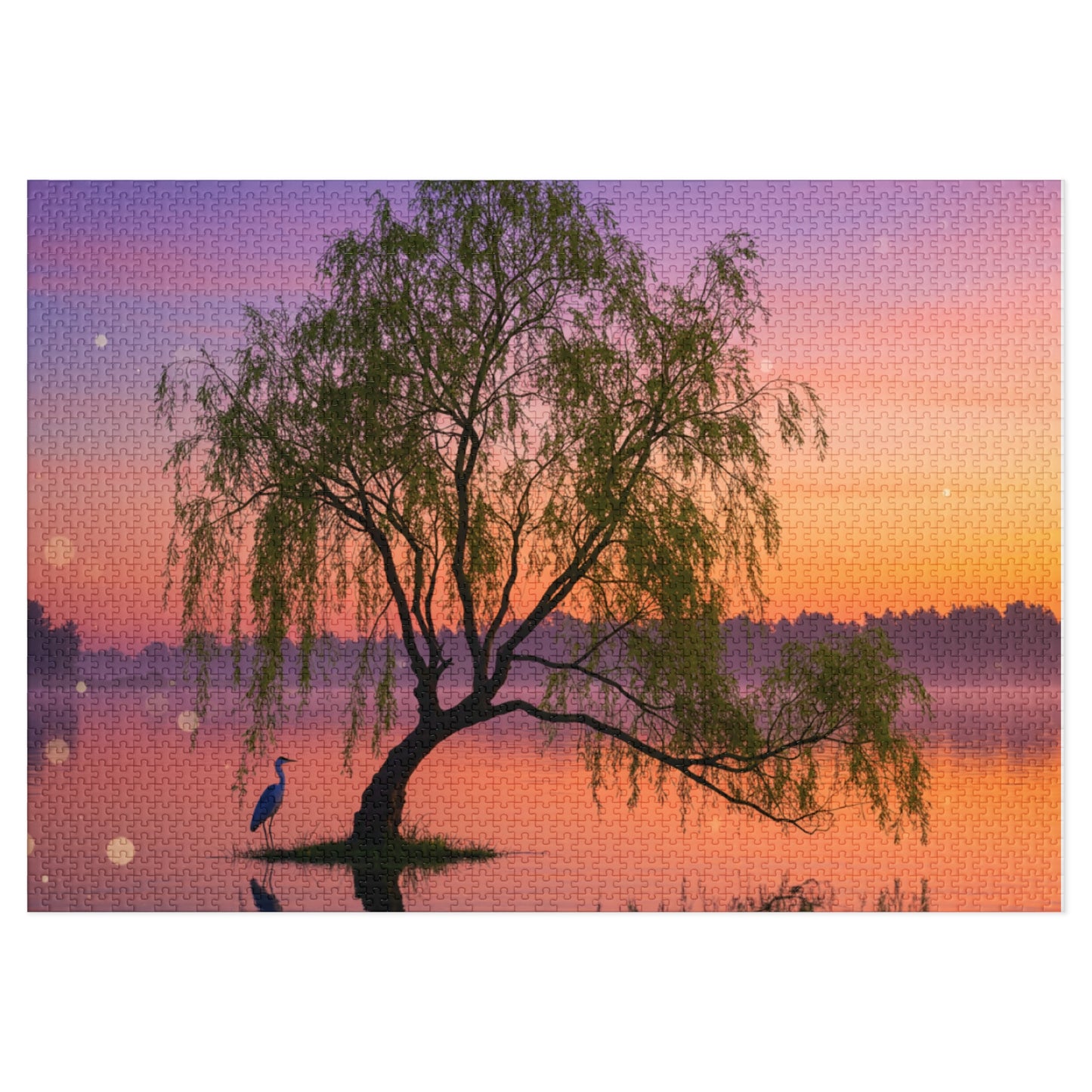 Willow Tree & Heron Jigsaw Puzzle (110, 252, 500, 1000, 2000 pcs) – Sunset Lake Scene in Gift Tin