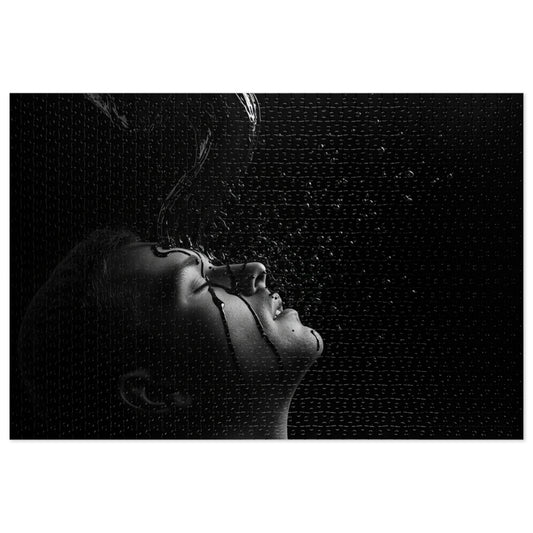 500, 1000, 2000 pcs Abstract Black Liquid Splash on Face Jigsaw Puzzle, Black Fluid Pour Over Face Jigsaw Puzzle