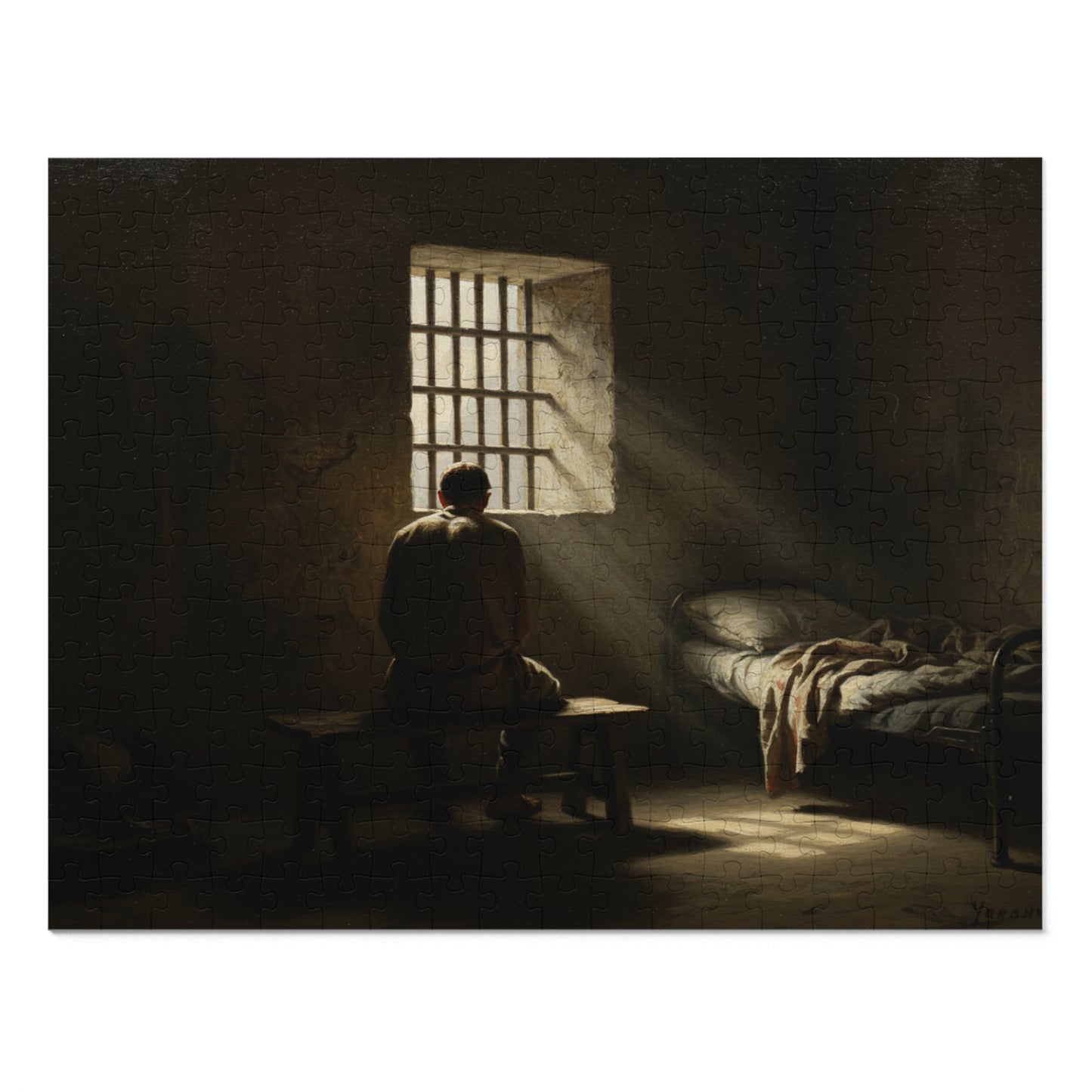 110, 252, 500, 1000, 2000 Contemplative Jigsaw Puzzle, Solitary Prison Cell Jigsaw Puzzle, Lonely Reflection Puzzle, Dark Prison Room Jigsaw