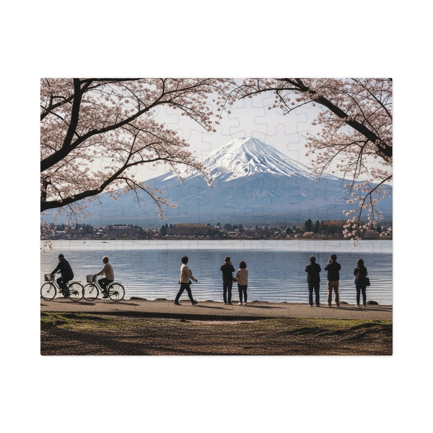Mount Fuji Cherry Blossom Lake Jigsaw Puzzle 🌸 Snow Capped Peak, Sakura Frames & Serene Japan View