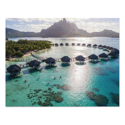 Bora Bora Overwater Bungalows Jigsaw Puzzle 🌴 Crystal Lagoon, Tropical Island Paradise & Luxury Resort View