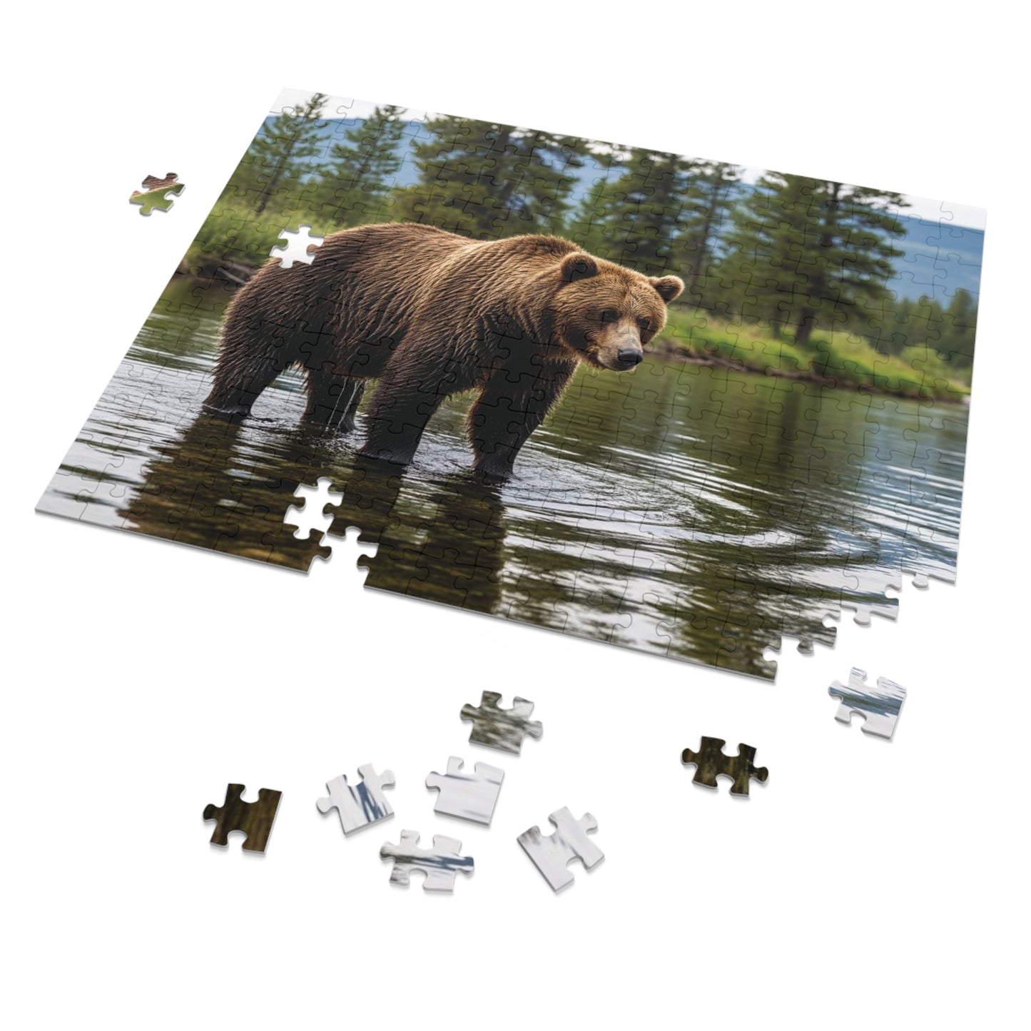 Brown Bear River Jigsaw Puzzle Majestic Wilderness Wildlife Nature Art
