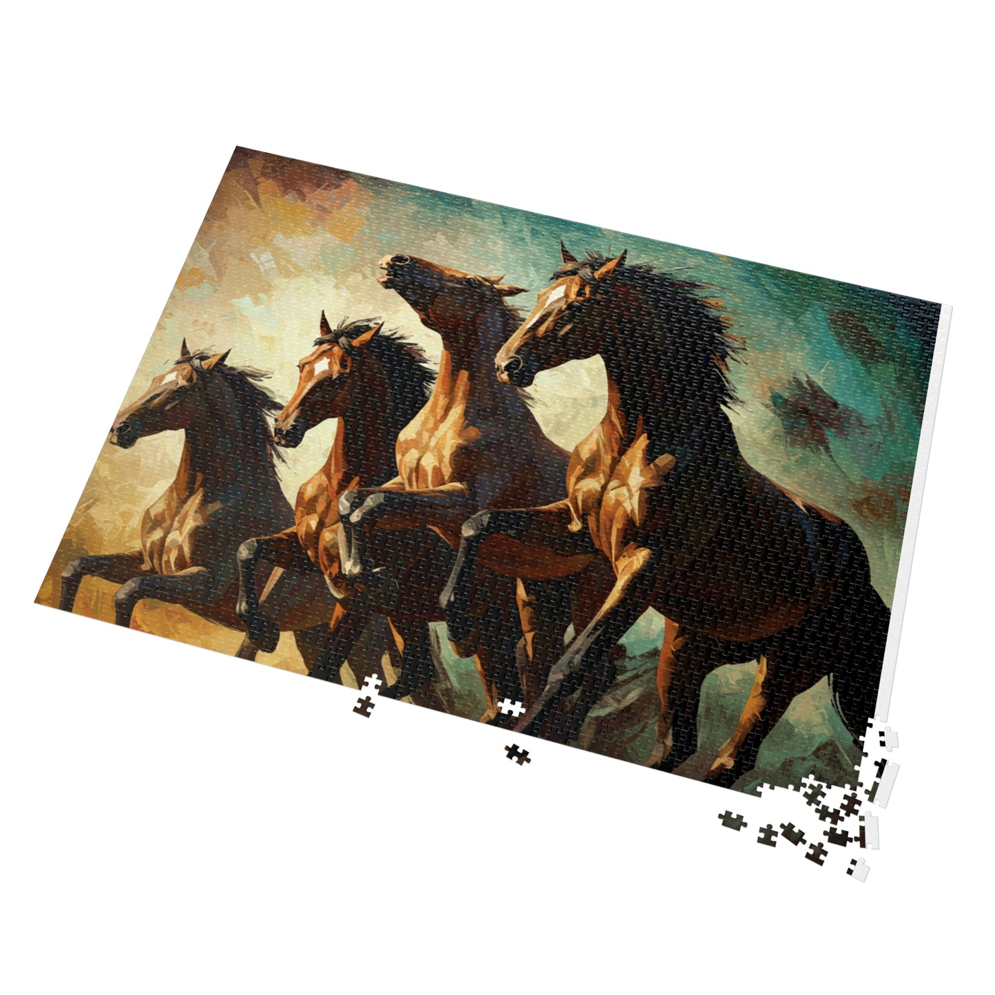 Wild Horses Puzzle – Bold Equestrian Artwork, 252, 500, 1000, 2000 Pieces, Vibrant Painting Style, Galloping Stallions