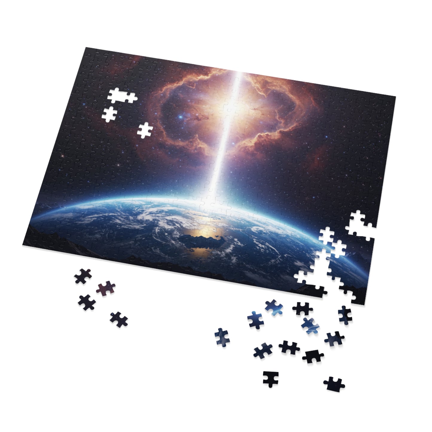 110, 252, 500, 1000, 2000 Planet Earth in Lightbeam Puzzle – Space Explorer Theme | Space Earth Art Jigsaw | Galaxy Scene | Earth from Space View