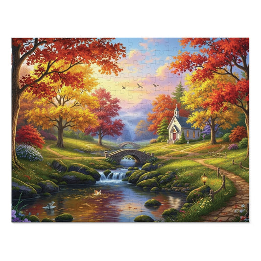 Autumn Chapel Serenity Jigsaw Puzzle
