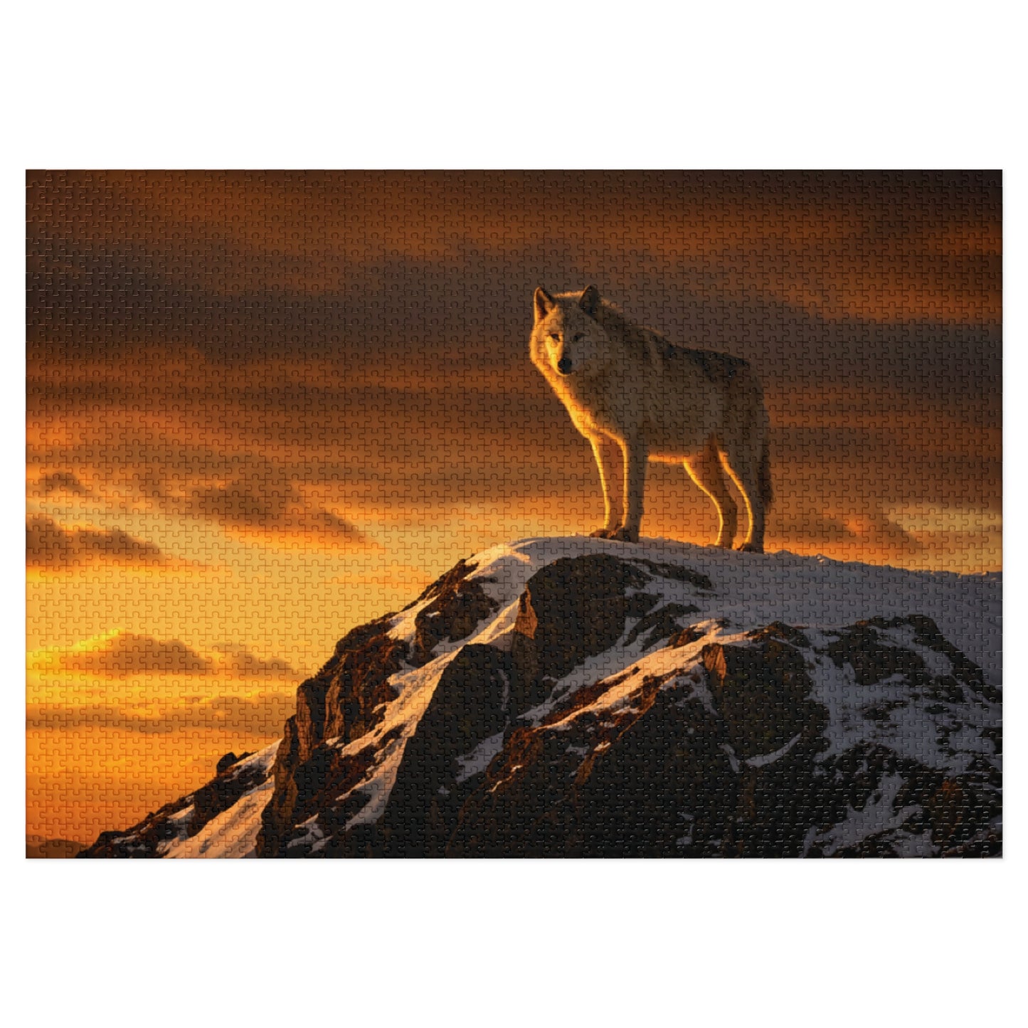 110, 252, 500, 1000, 5000 Wolf Mountain Jigsaw Puzzle with Tin, Lone Wolf at Sunset, Wild Wolf on Snowy Peak, Sunset Wolf Puzzle, Arctic Wolf on Rocky Summit, Wolf in the Wilderness